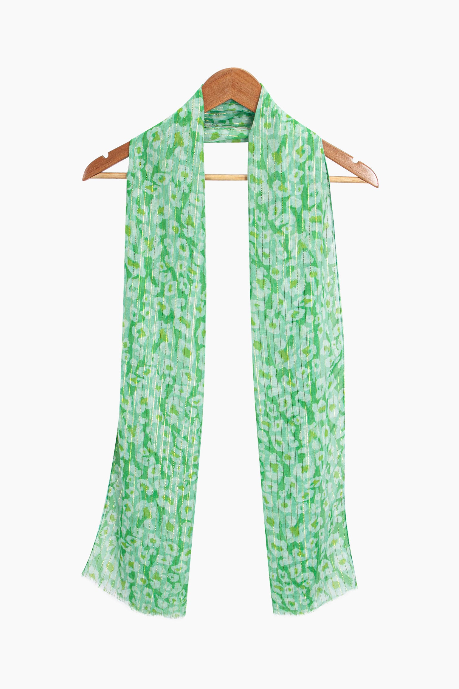 Green Sarta Green Metallic Pinstripe Lightweight Leopard Scarf, Image 5 of 5