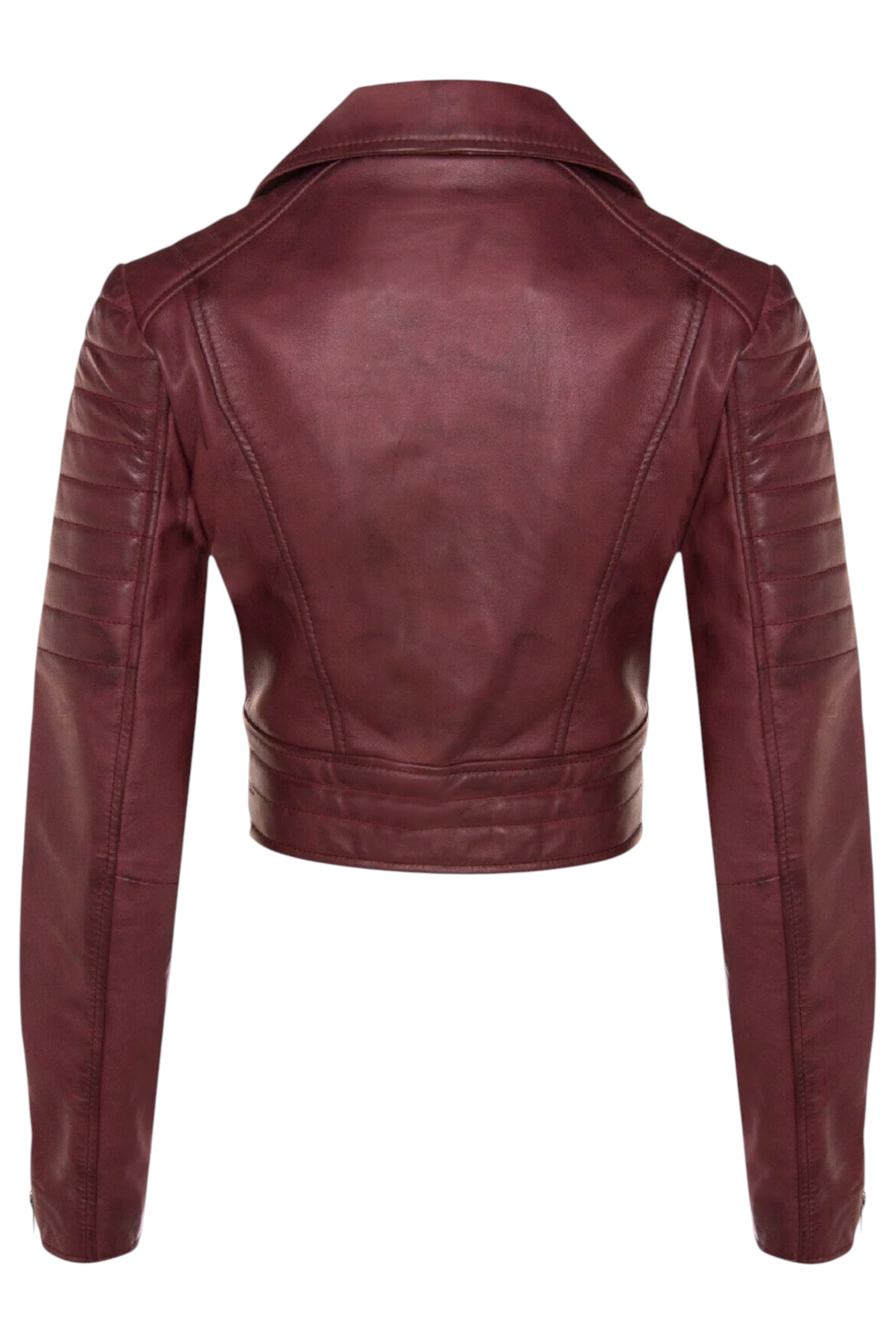 Burgundy Cropped Brando Leather Biker Jacket, Image 5 of 7