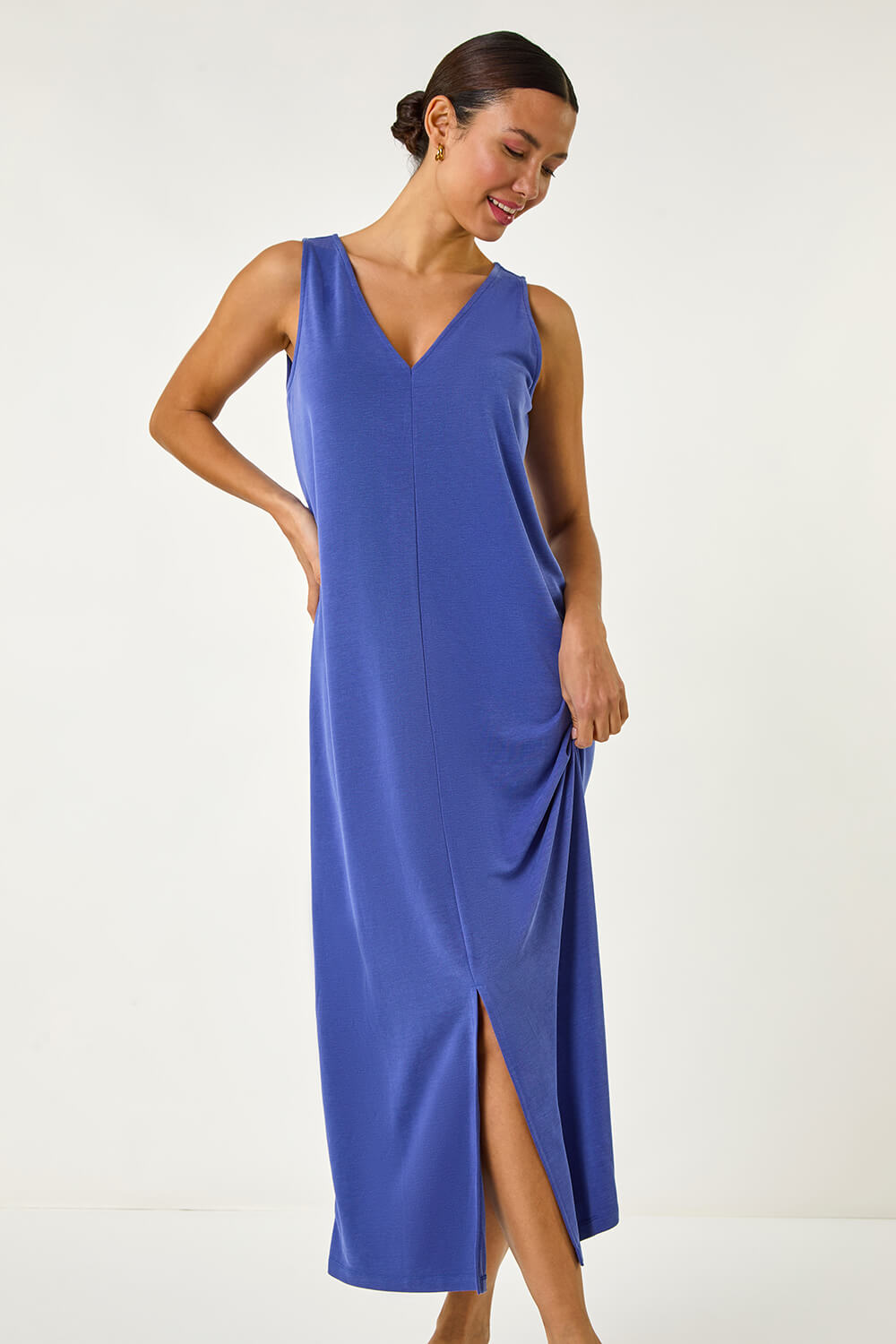 Roman Women's Blue Soft Pique Stretch Midi Dress Size 20
