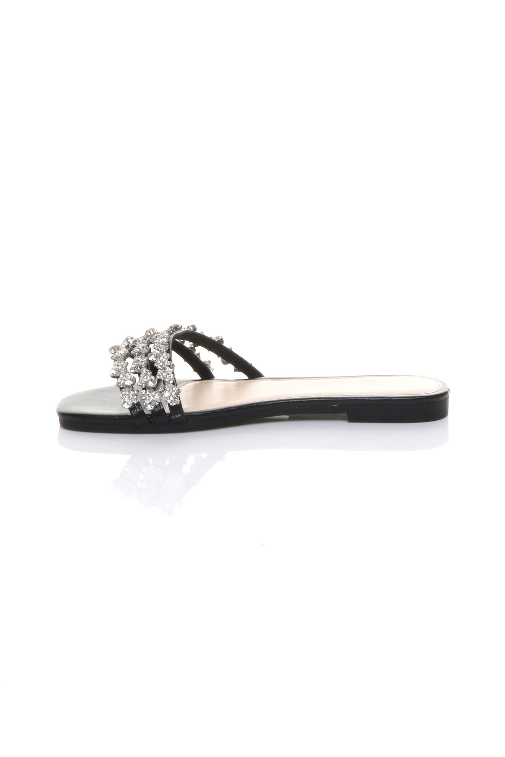 Black Flat Diamante Sandals Flip Flops Sliders, Image 3 of 4
