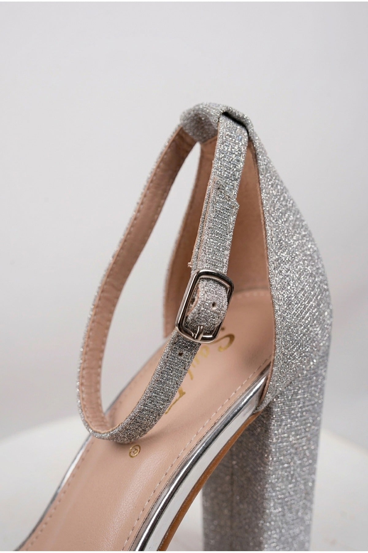Silver Odette Glittery Block Heel Ankle Sandals, Image 3 of 5