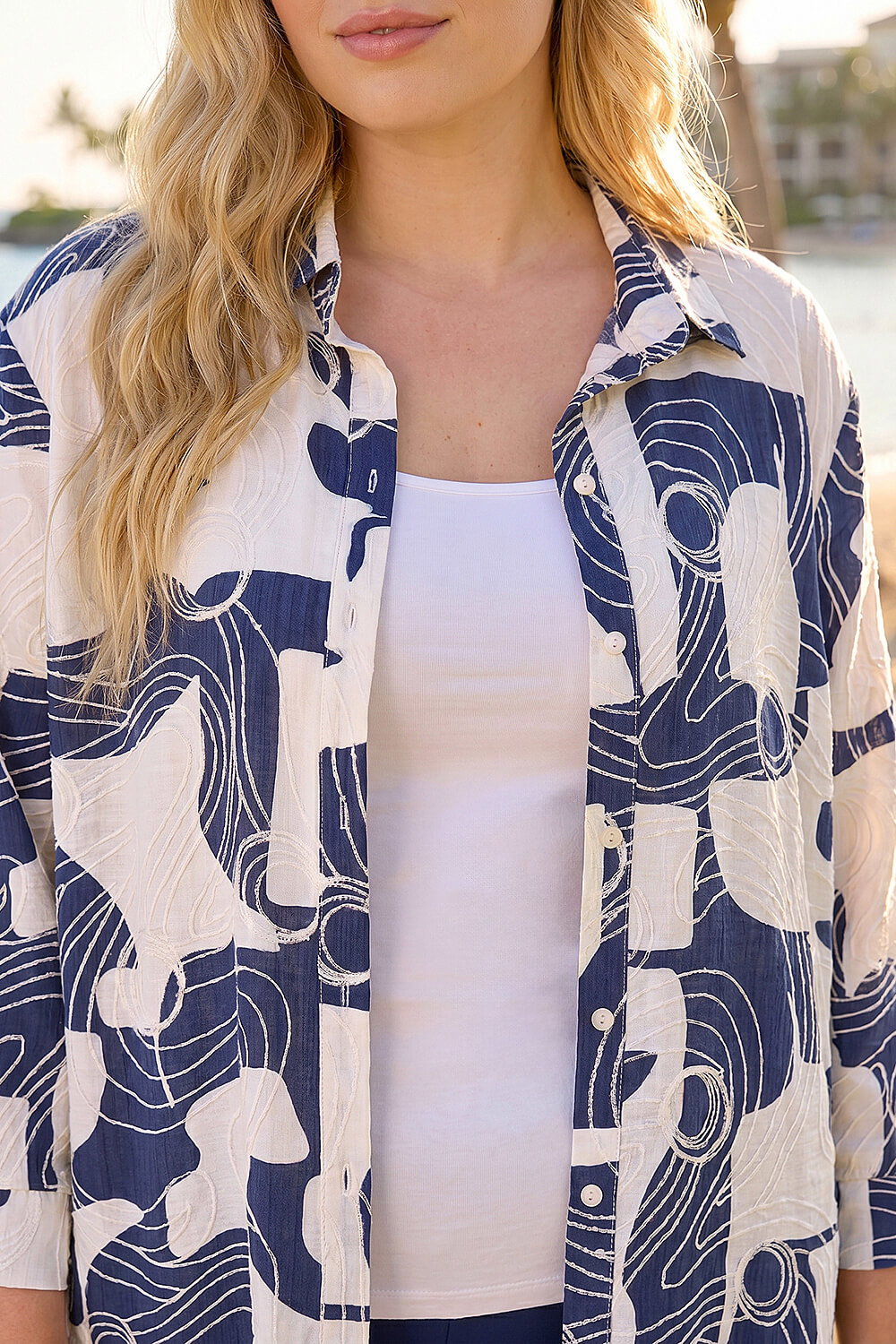 Navy  Curve Textured Geometric Shirt, Image 5 of 4