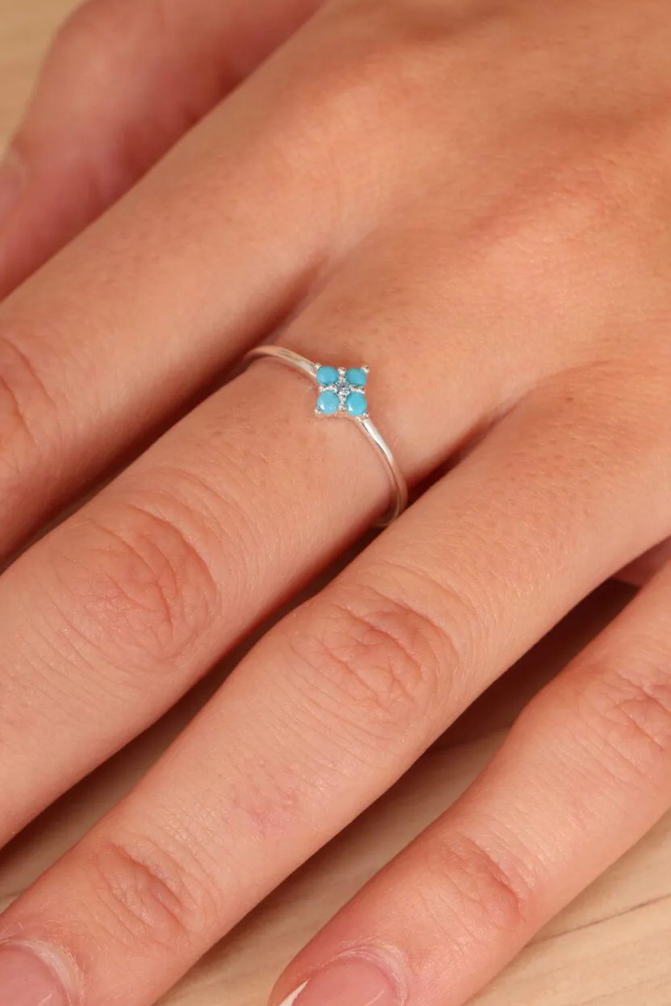 Blue Sterling Silver Turquoise Floral Ring, Image 2 of 3