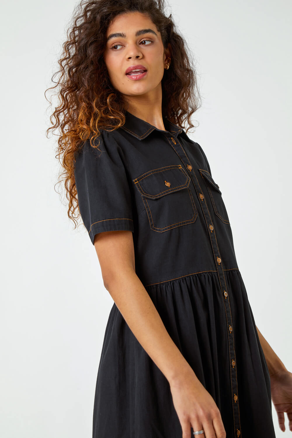 Black Denim Midi Shirt Dress, Image 6 of 6