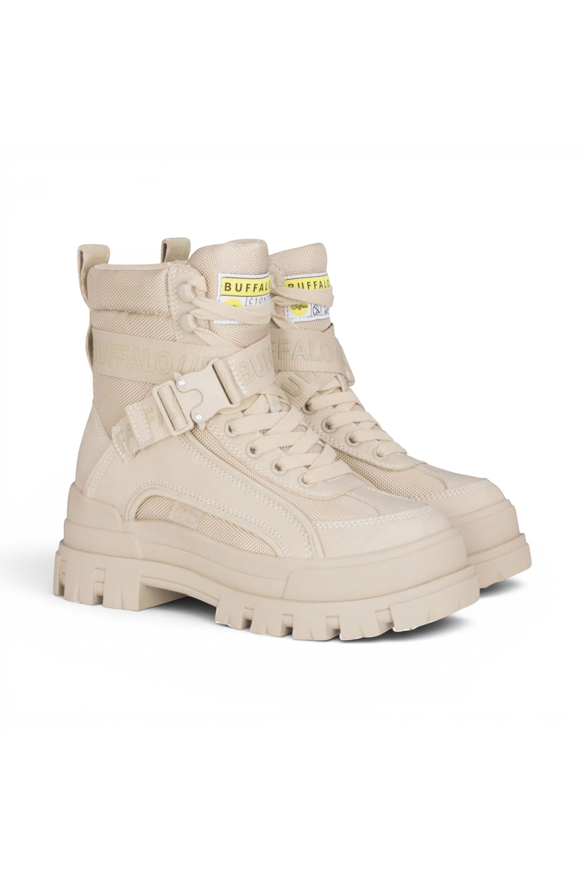 White Womens Combat High Ankle Boots-ASPHA-COM, Image 2 of 7