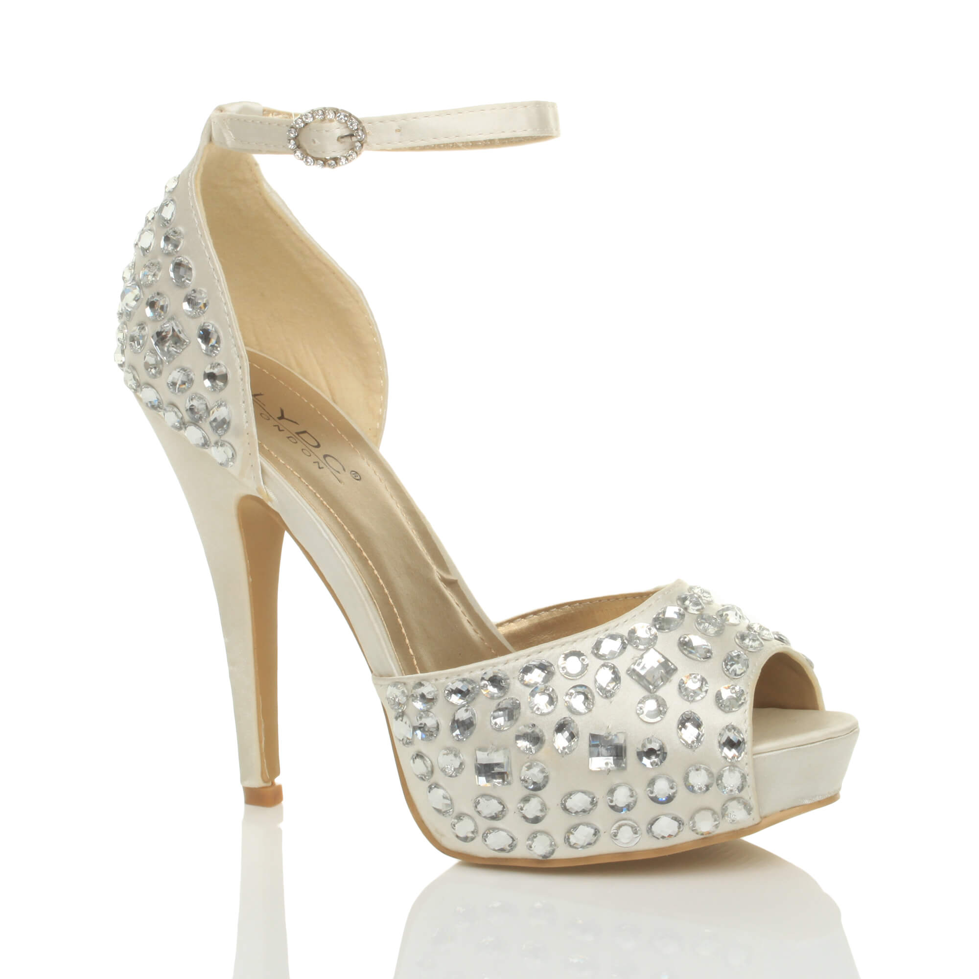 Black High Heel Gem Ankle Strap Peep Toe 2 Part Heels