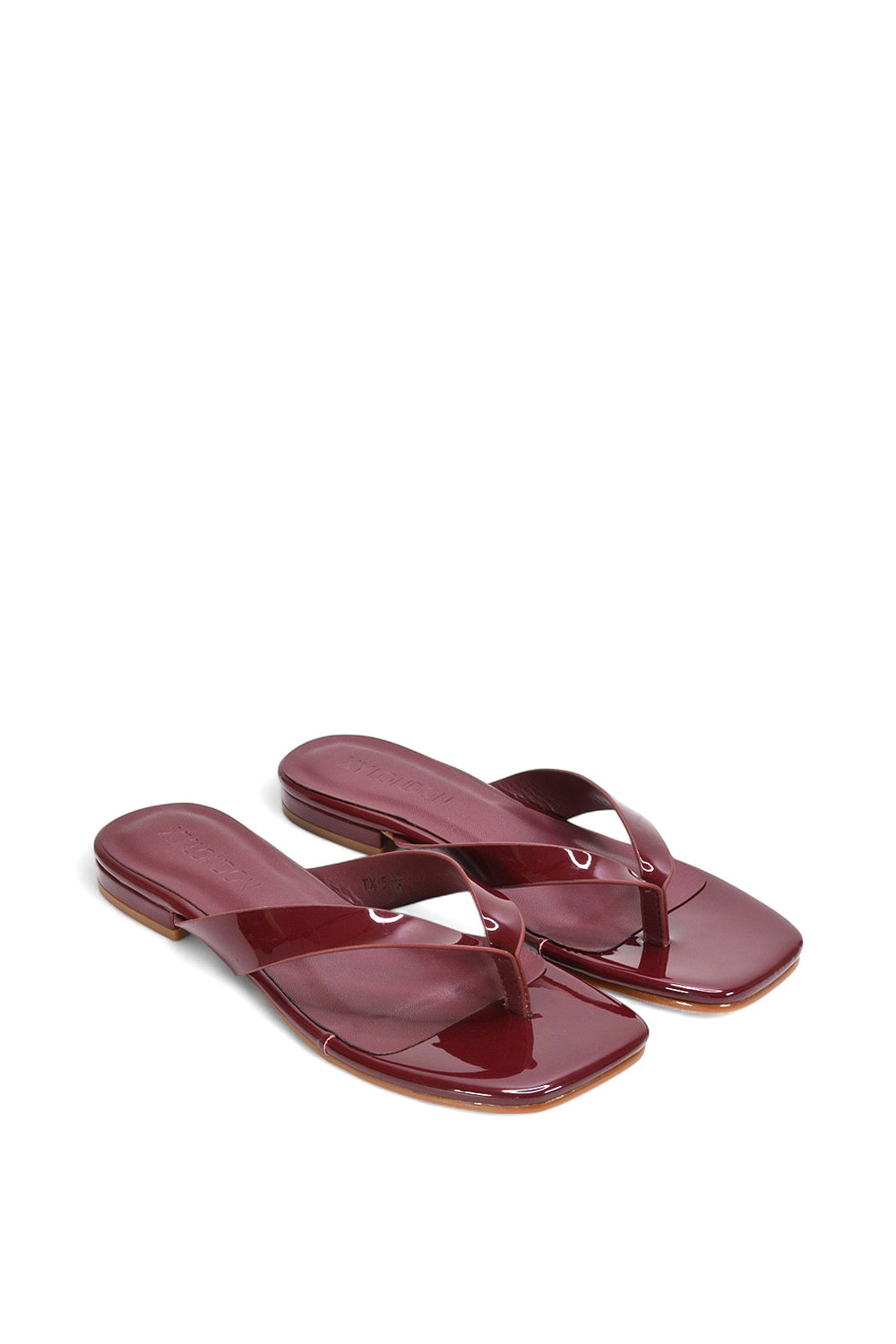 Burgundy 'Rio' Thong Strap Slip On Flip Flop Square Toe Slide, Image 4 of 5