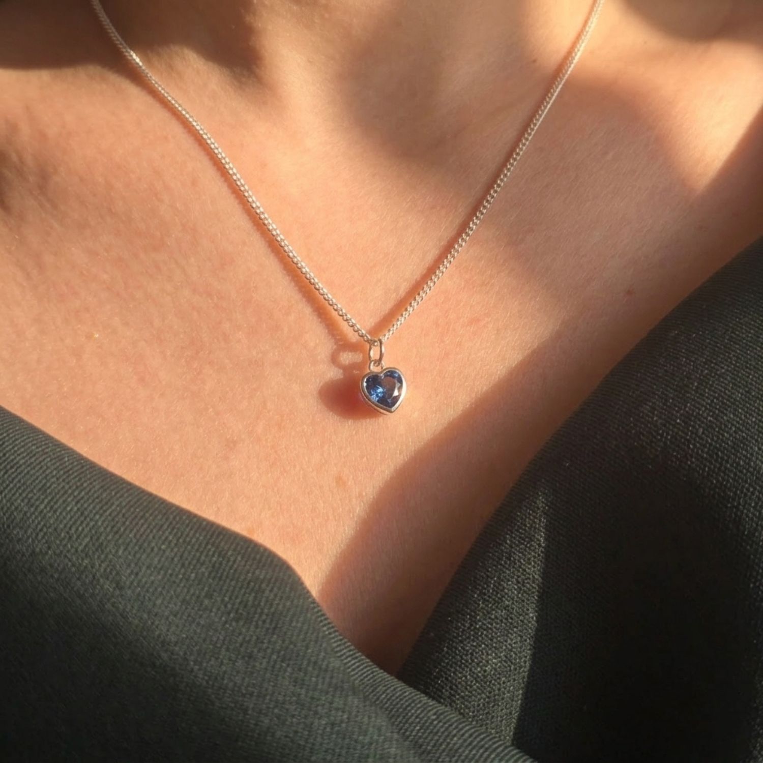 Blue Mini Heart Blue Topaz December Birthstone Necklace, Image 2 of 4