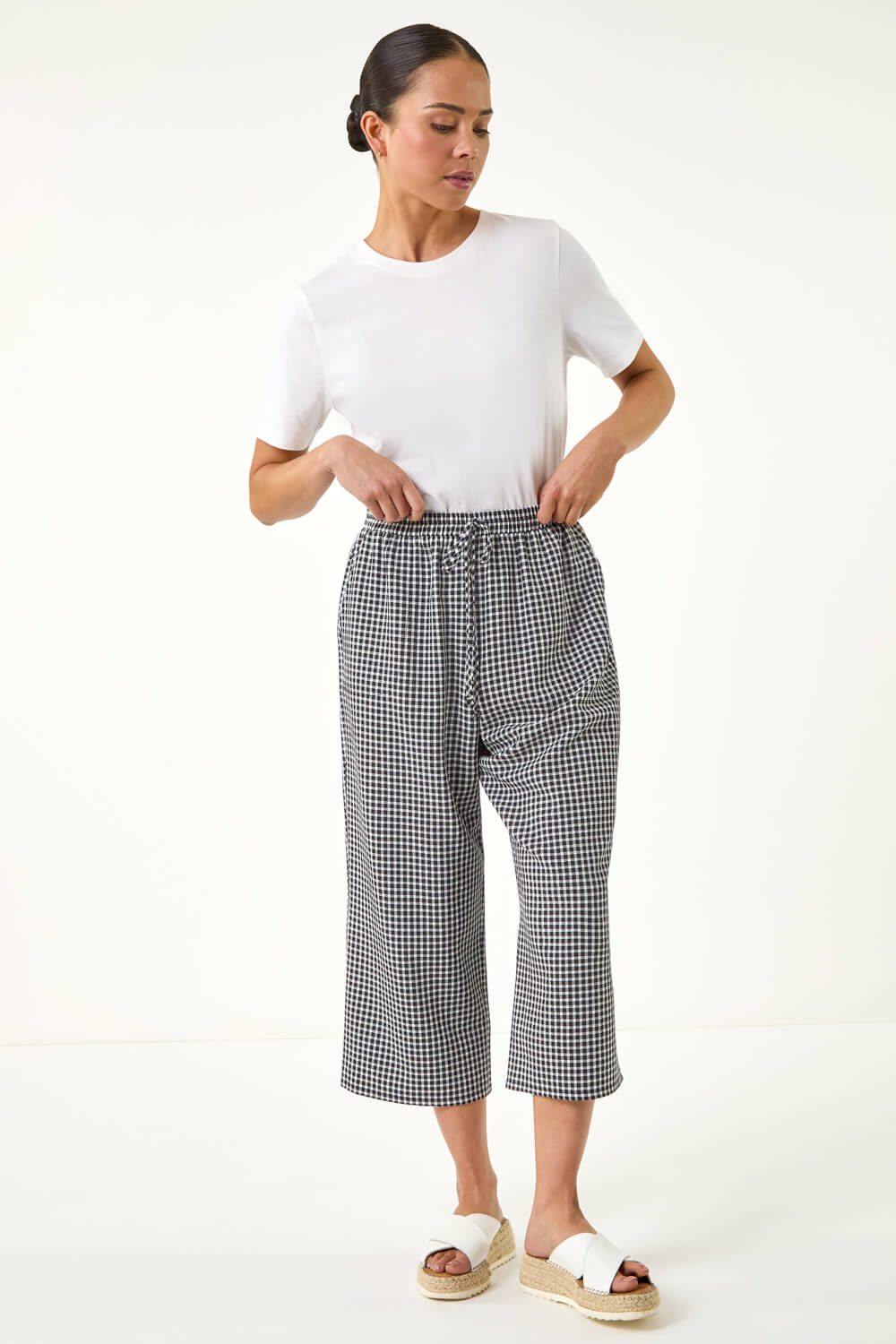Black Petite Gingham Stretch Cropped Trouser , Image 3 of 5