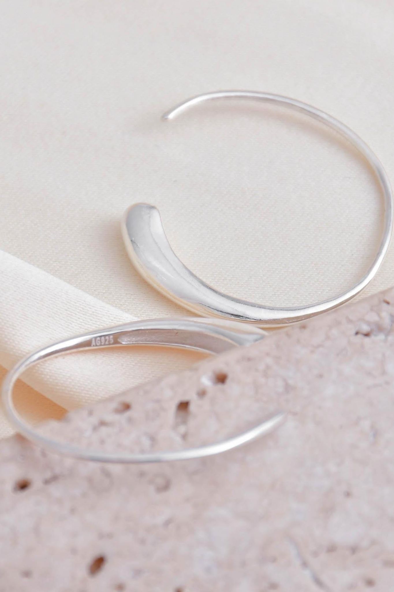 Silver Sterling Silver Half Hoop Earrings, Image 4 of 4