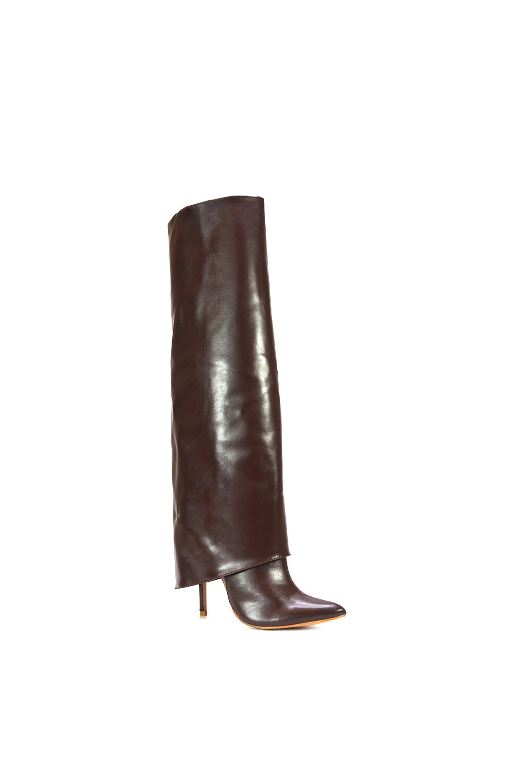 Brown XY LONDON Brown 'Shauna' Foldover Knee High Boots With Stiletto Heel, Image 2 of 6