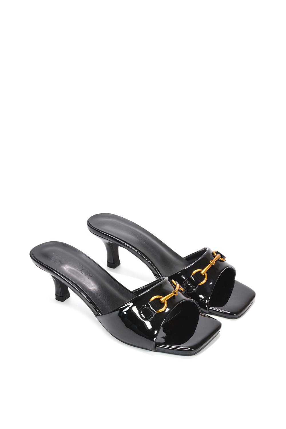 Black XY LONDON Black 'Toni' Square Toe Mule Heeled Sandals With Decorative Buckle, Image 5 of 6