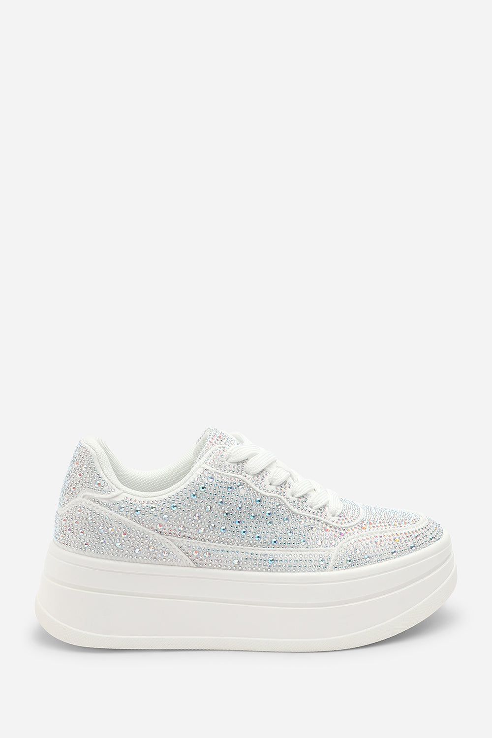 White 'Darcia' Wedge Lace Up Trainer with Diamante Detail, Image 2 of 7