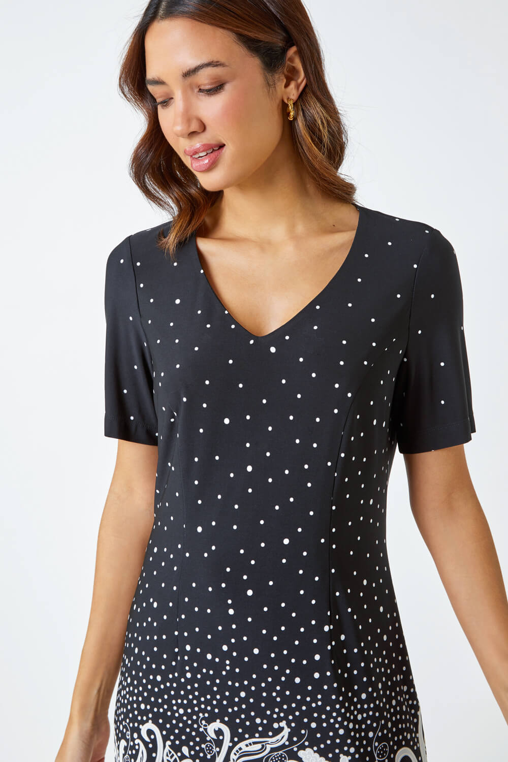 Black Textured Border Print Shift Dress, Image 5 of 5