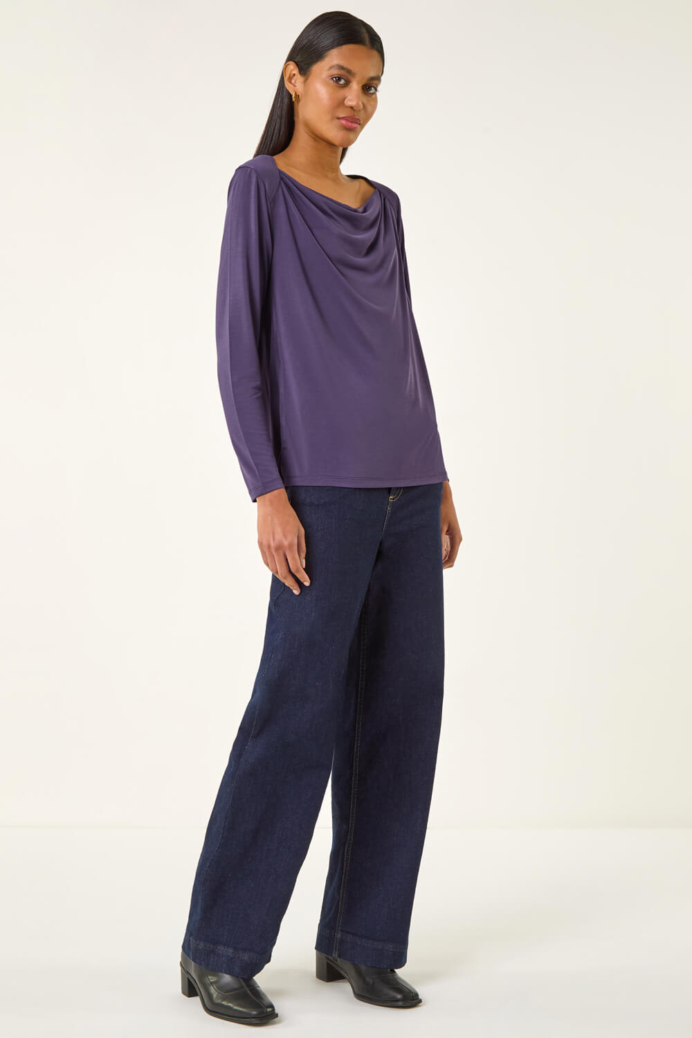 Purple Cowl Neck Premium Stretch Top, Image 3 of 5