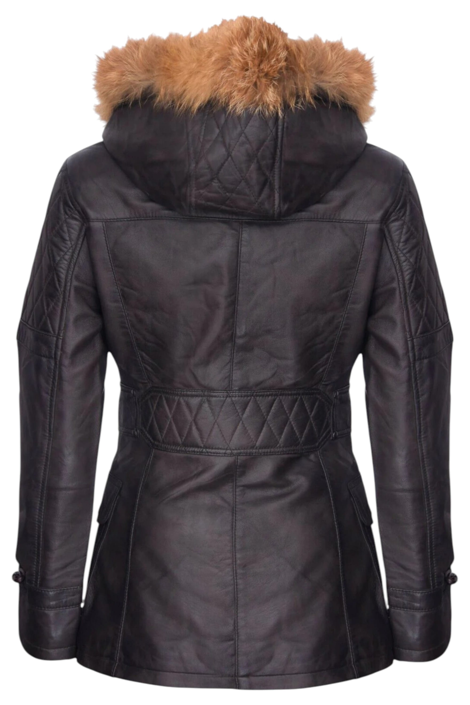Brown Lamb Leather Parka Fur Hood Jacket, Image 5 of 6