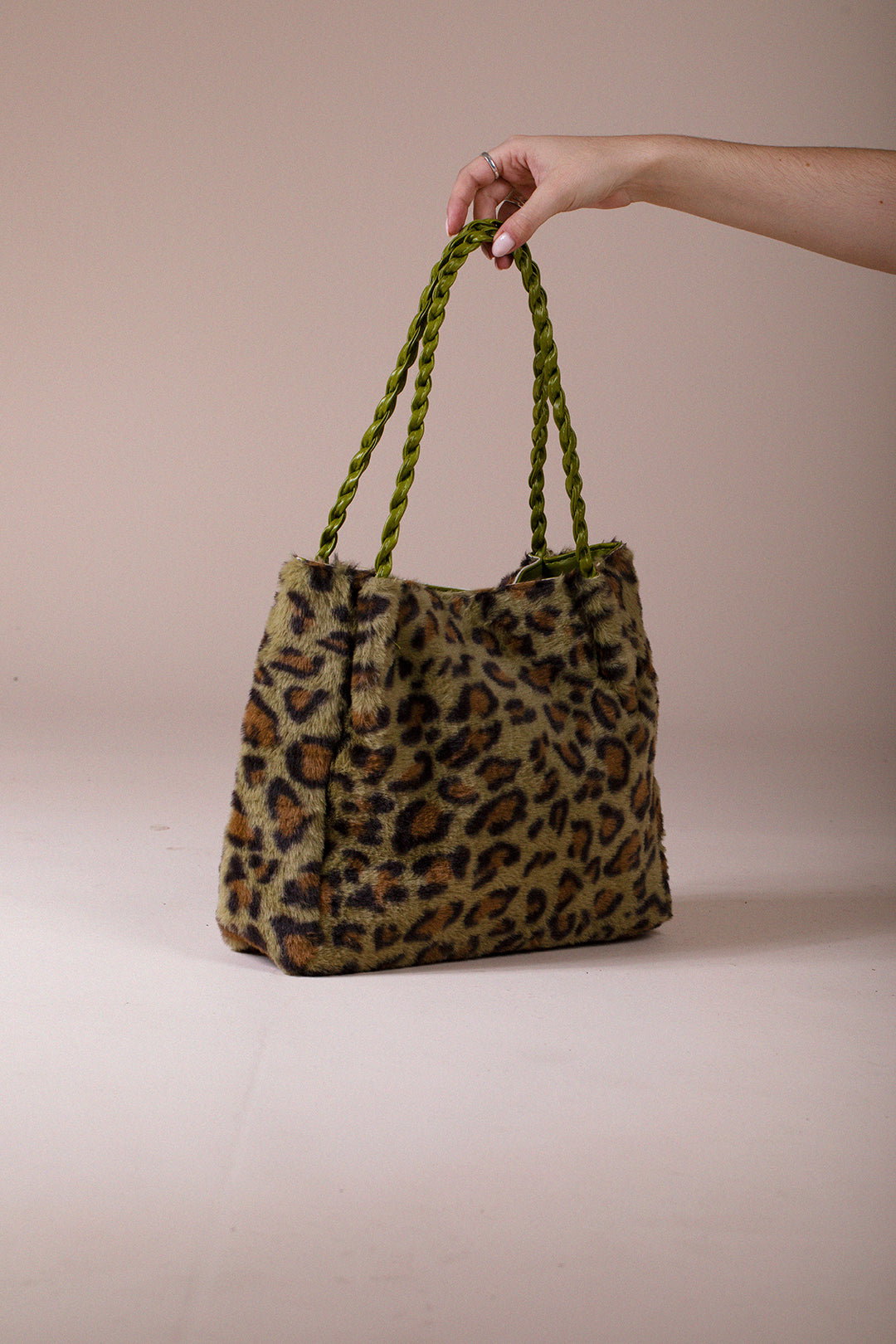 Green Leopard Faux Fur Tote, Image 4 of 4
