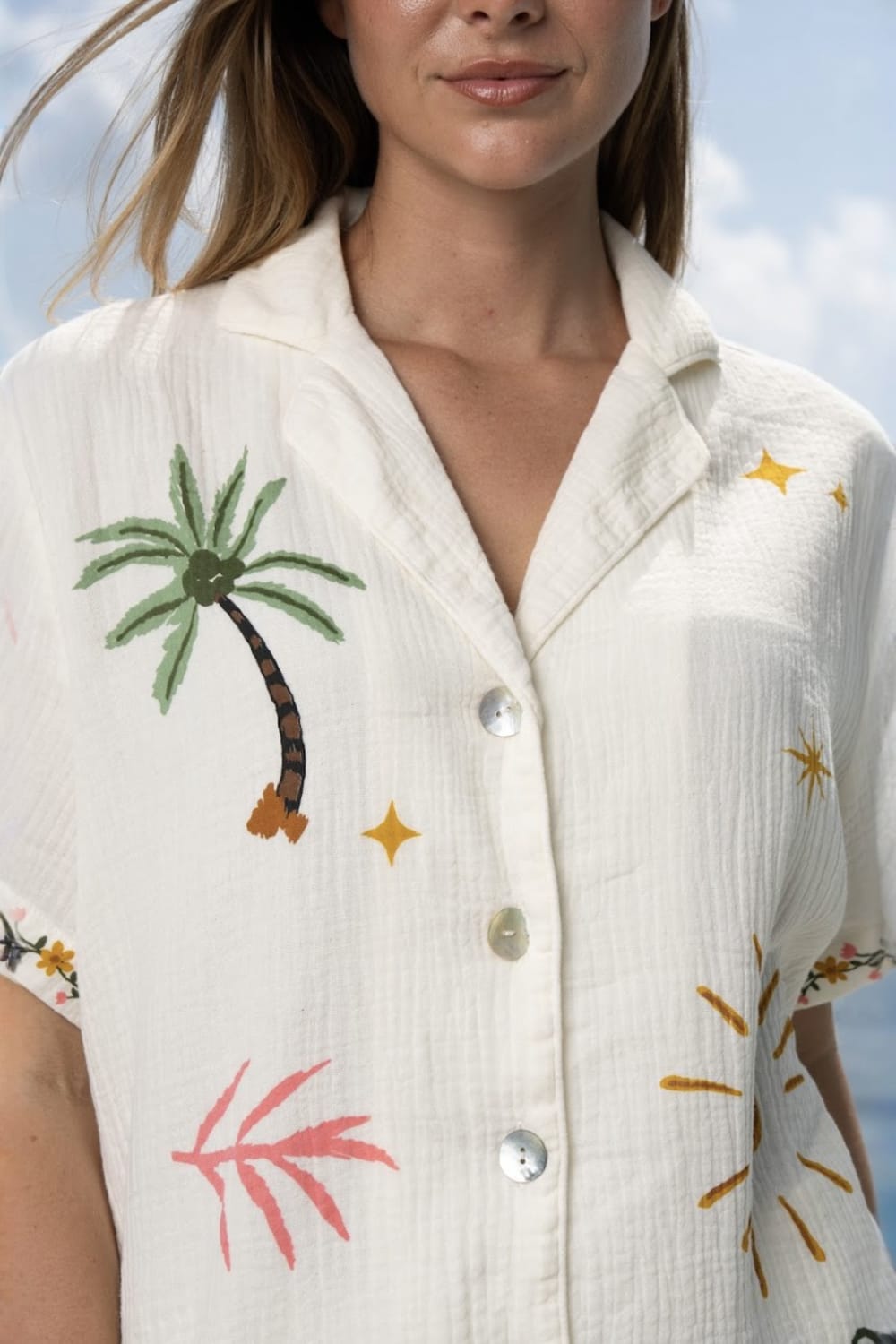 Orange Tropical Muslin Pyjama Short Set, Image 4 of 5