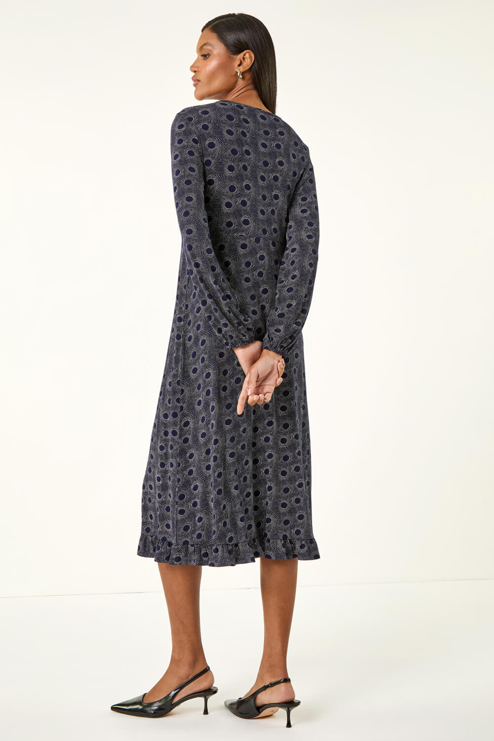 Navy  Spot Print Keyhole Midi Dress, Image 4 of 5