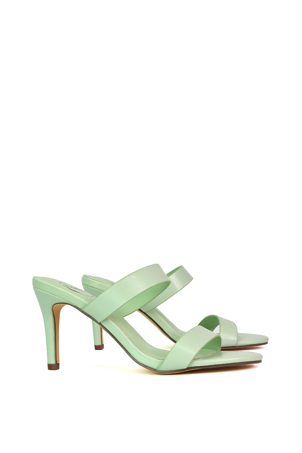Green XY LONDON Green 'Wolf' Round Toe Double Strap Stiletto High Heel Mule Sandals, Image 2 of 5