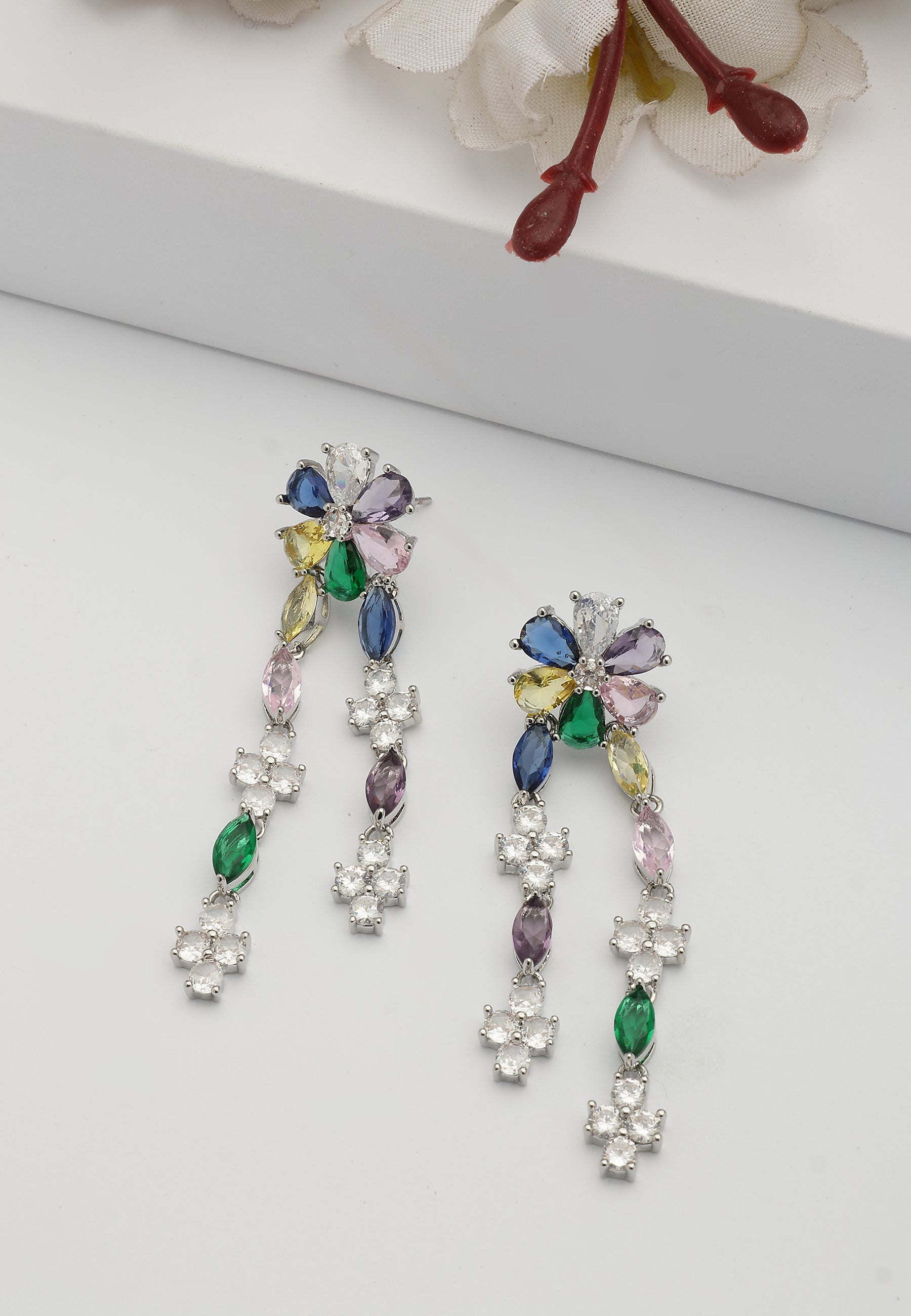 Multi Multi-colored Floral Dangle Earrings, Image 2 of 5