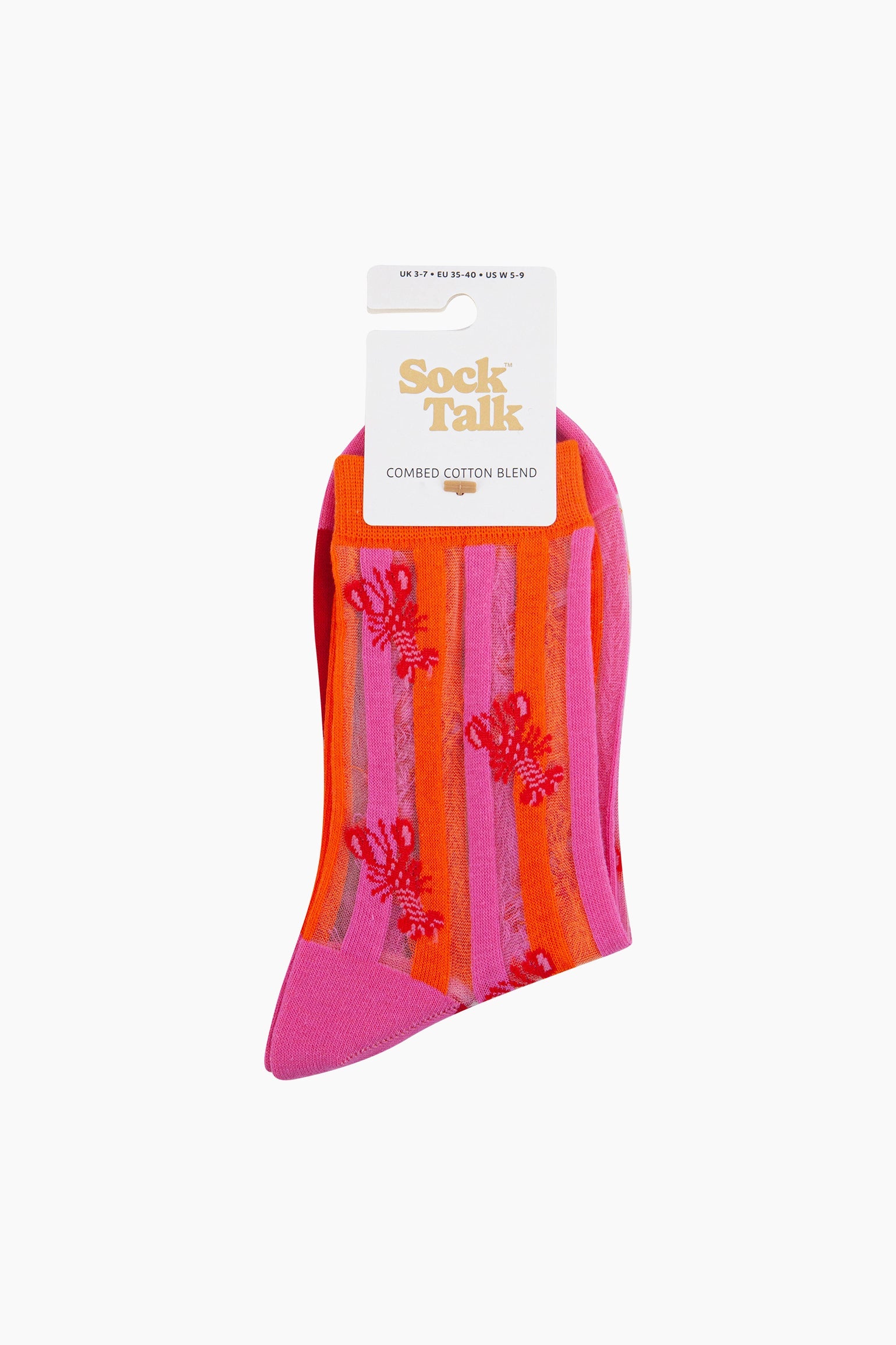 Multi Lobster Stripes Combed Cotton Sheer Pop Socks in Pink/Red, Image 4 of 4