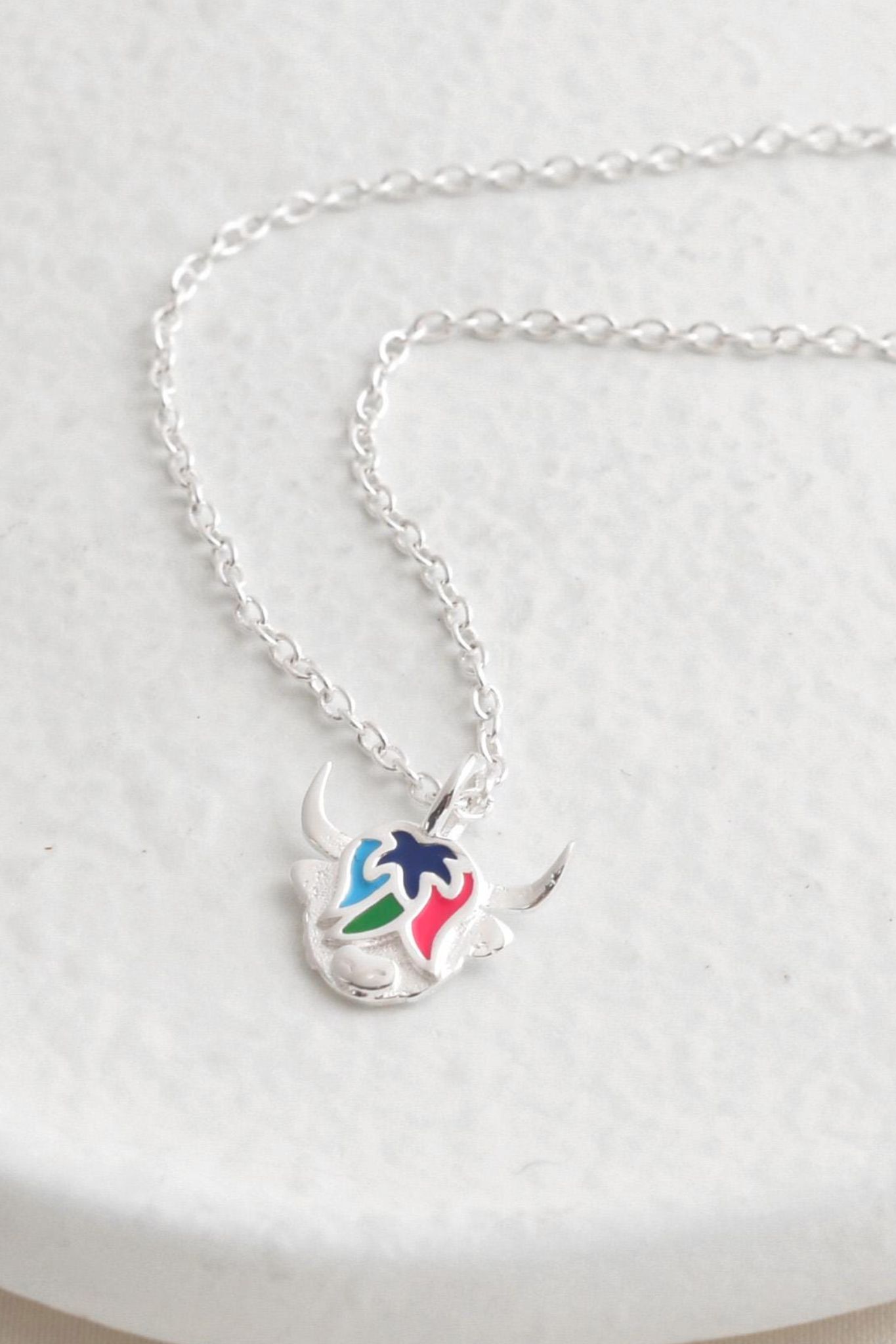 Multi Sterling Silver Bright Highland Cow Necklace