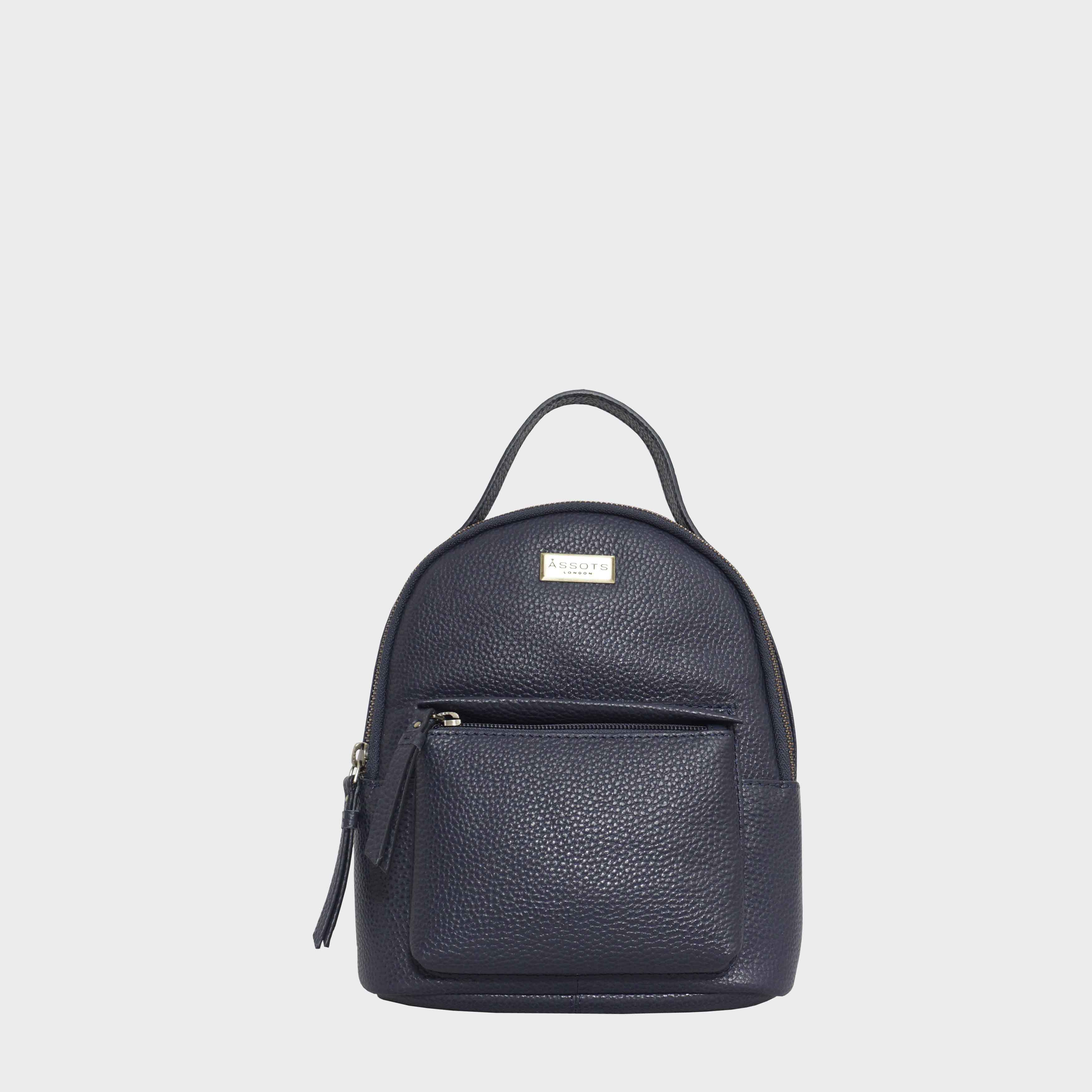 Navy 'BETTY' Zip Top Mini Pebble Grain Leather Backpack, Image 1 of 6