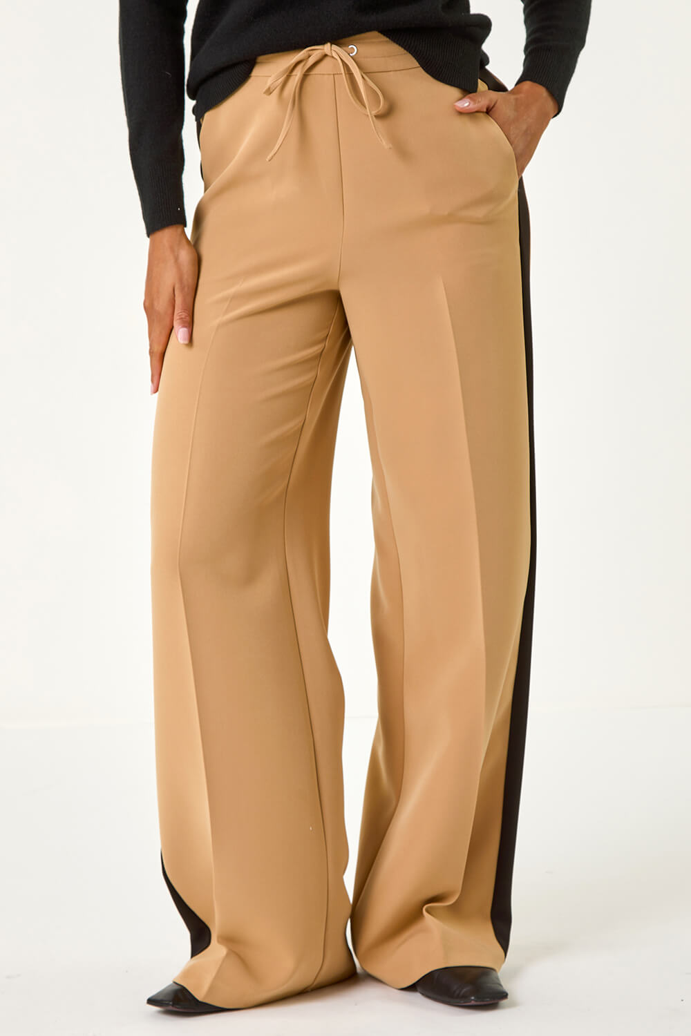 Tan Side Stripe Wide Leg Trouser, Image 6 of 7