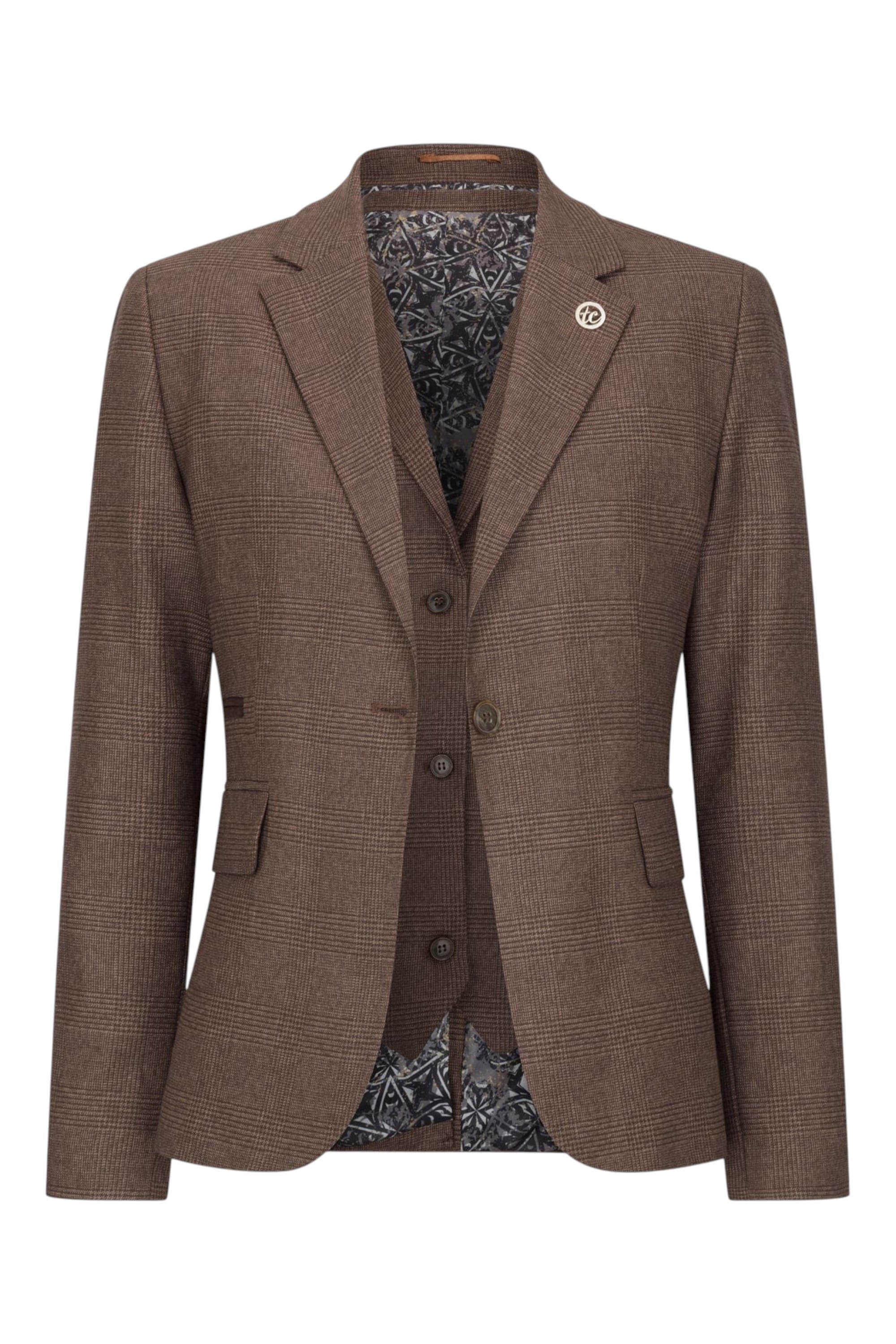 Brown Infinity Leather Brown 3-Piece Prince of Wales Check Suit, Image 7 of 8