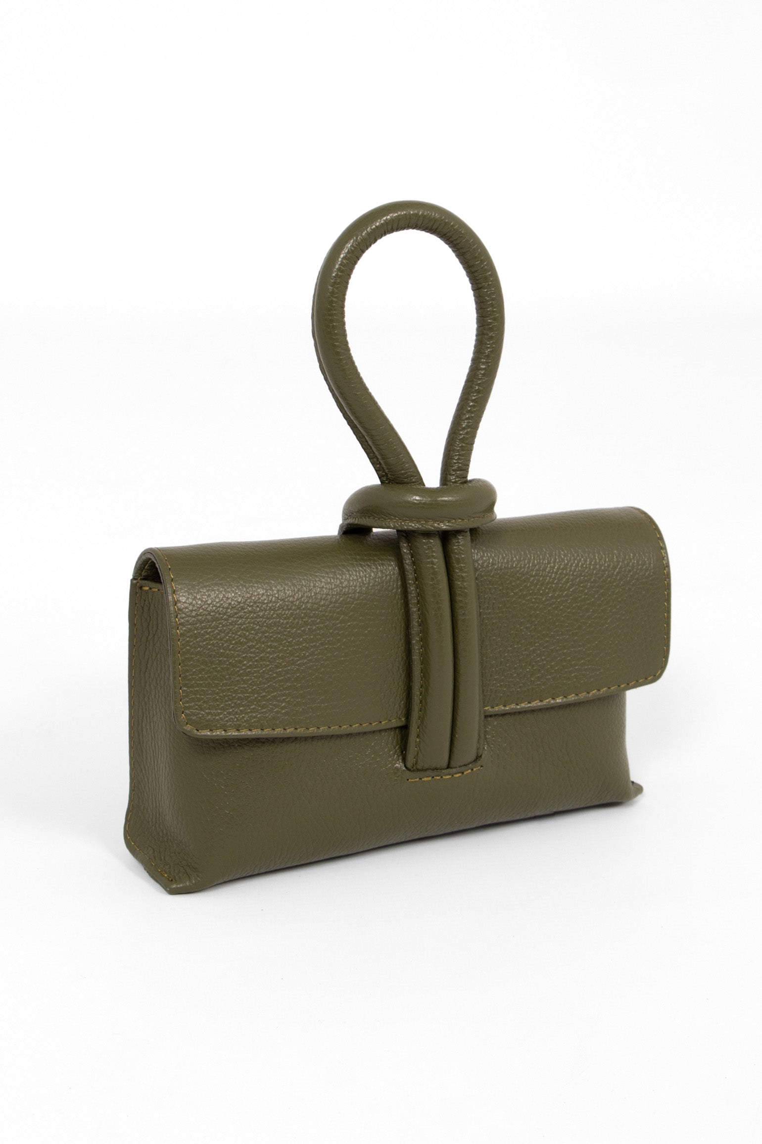 Khaki Sarta Khaki Italian Leather Wristlet Clutch Bag, Image 3 of 4