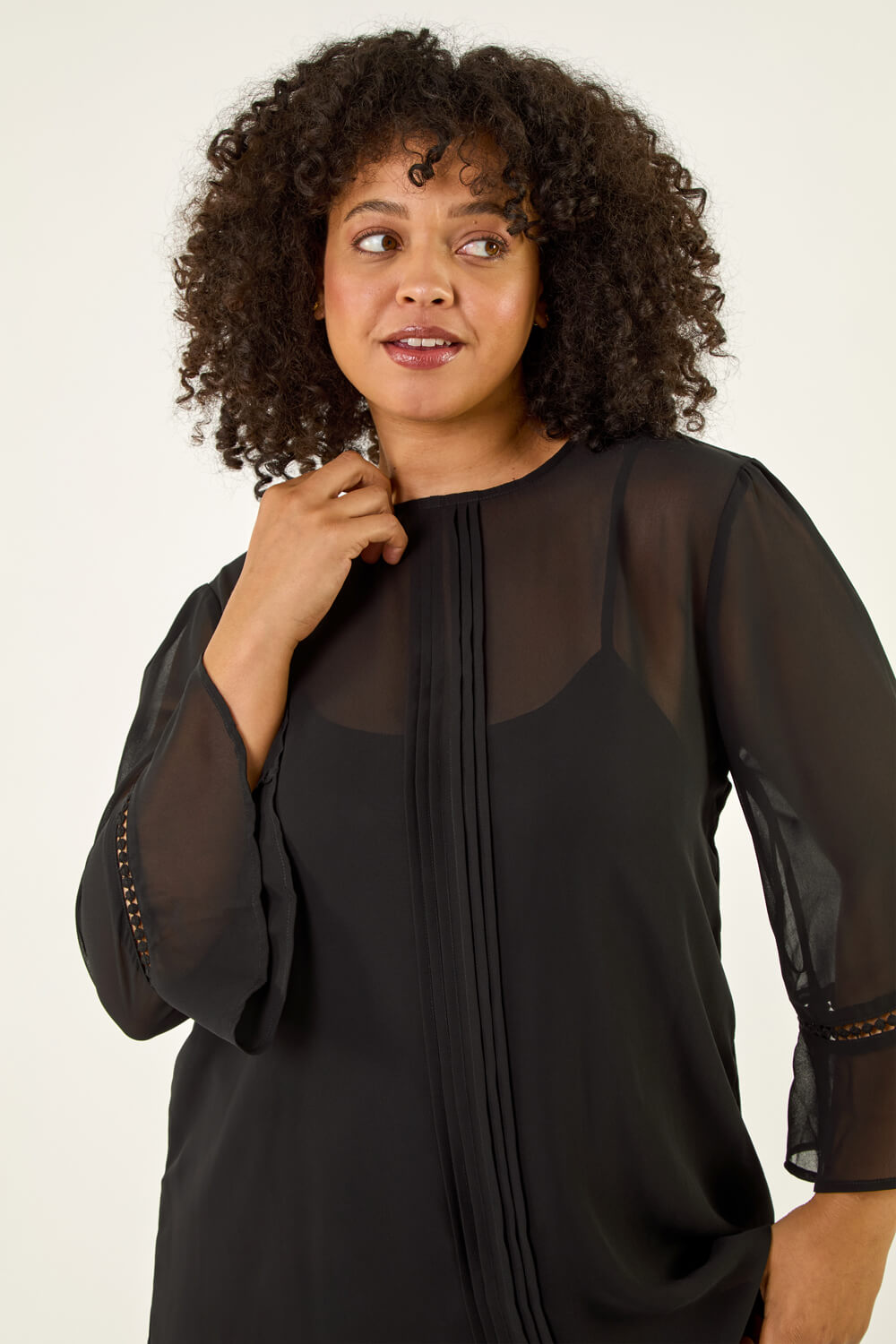 Black Curve Pintuck Pleat Top, Image 5 of 5