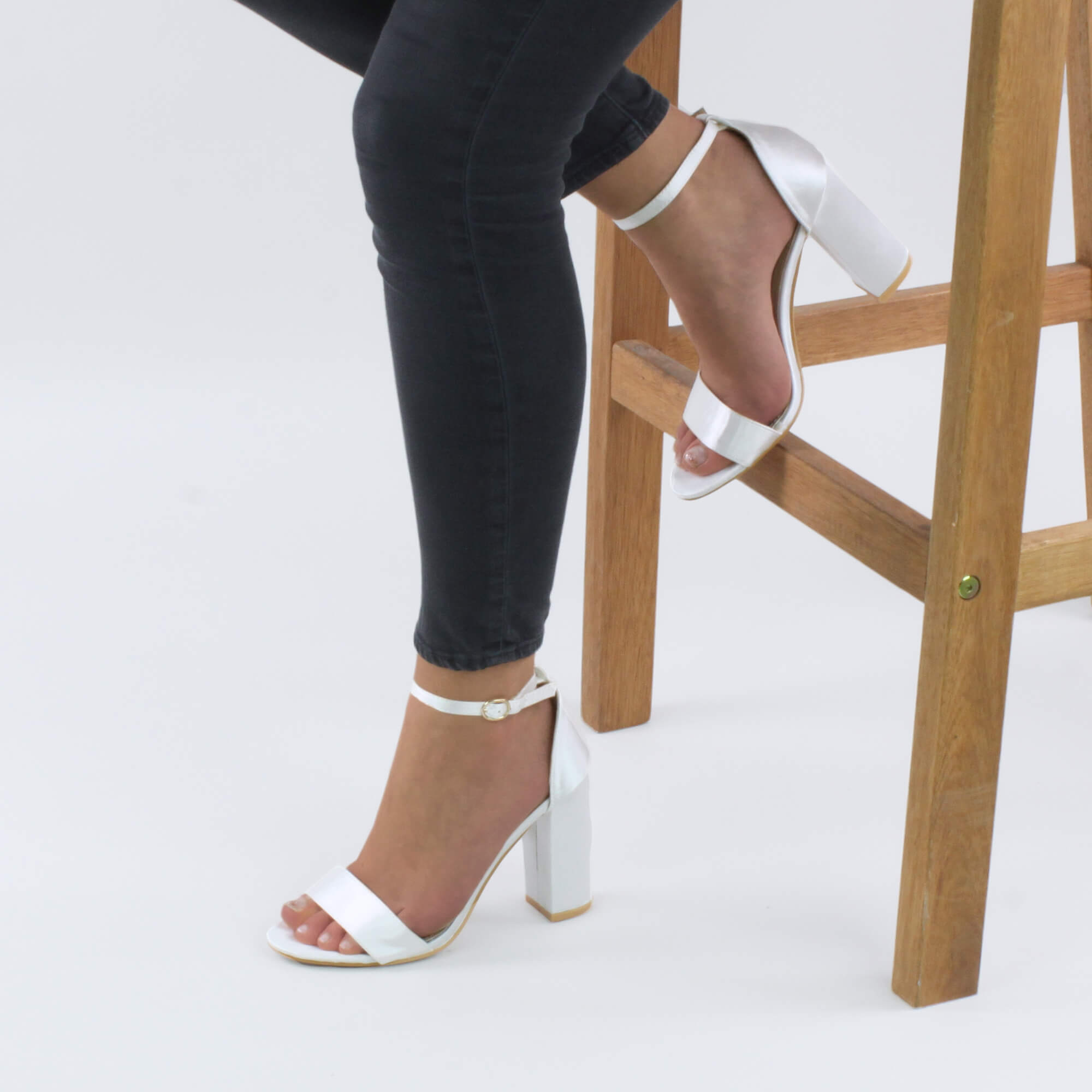 White AJVANI White High Block Heel Ankle Strap Sandals, Image 5 of 6