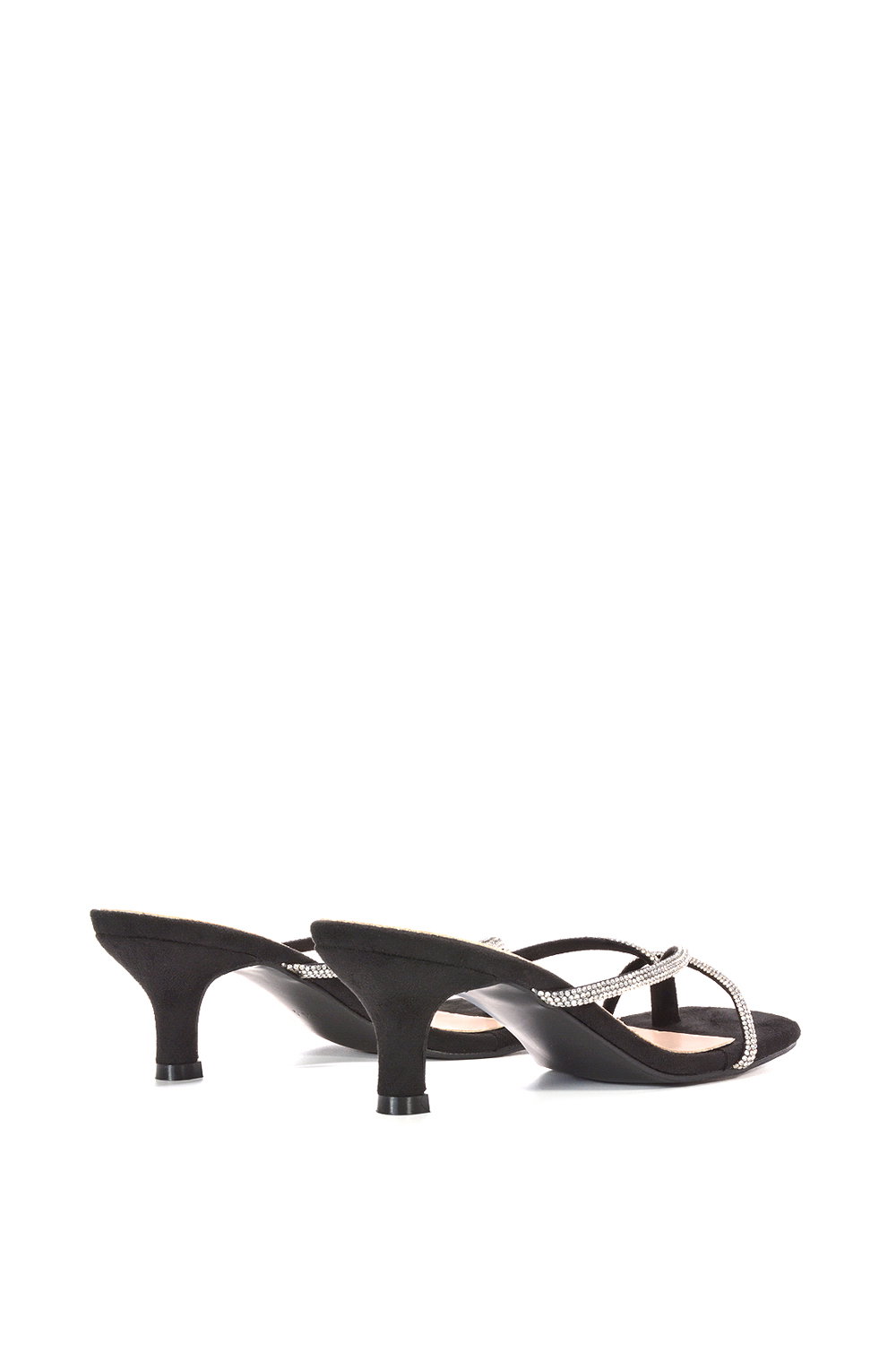 Black XY LONDON Black 'Megan' Toe Post Heeled Mules With Crystal Details, Image 4 of 6