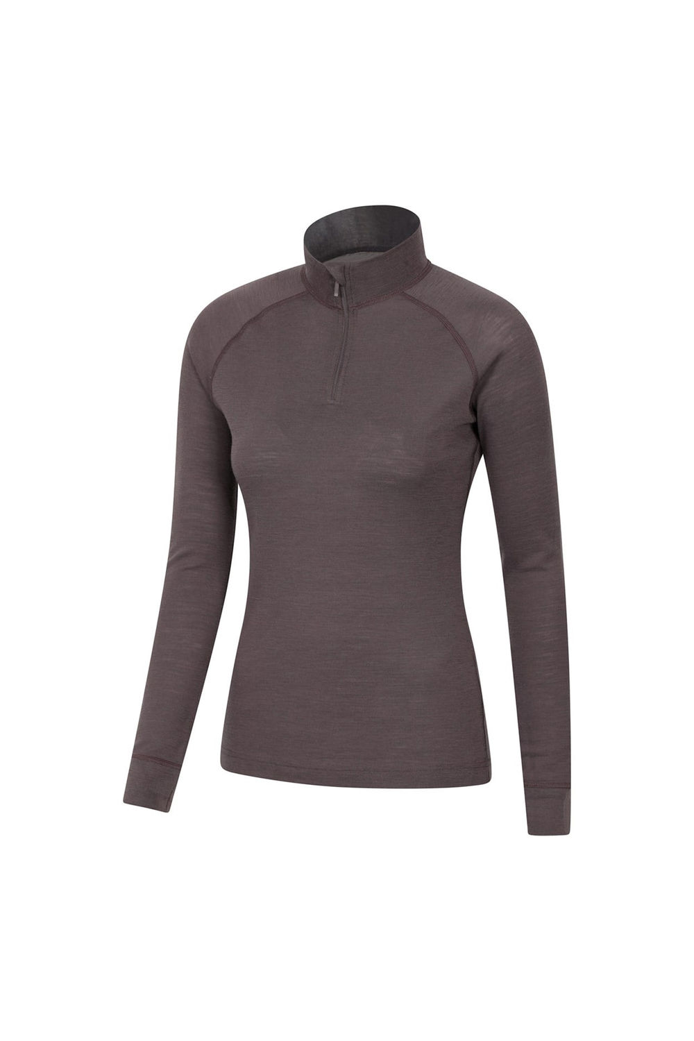Brown Merino Wool Zip Neck Thermal Top, Image 4 of 5