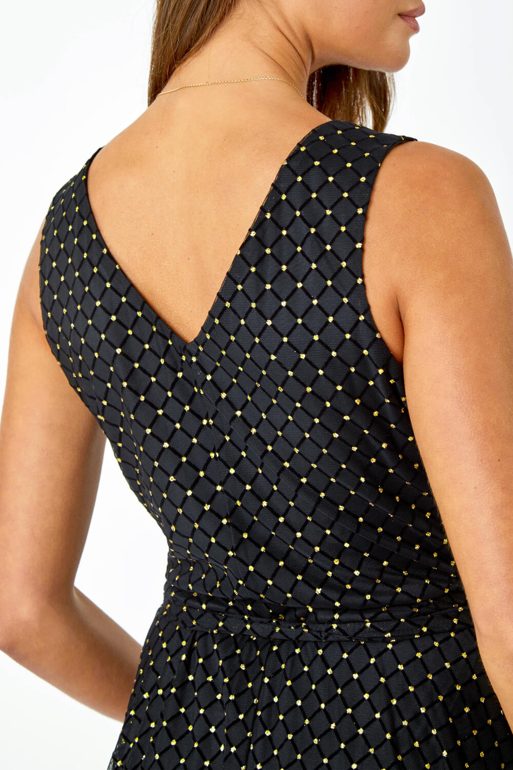 Black Glitter Spot Print Mesh Stretch Dress | Roman UK