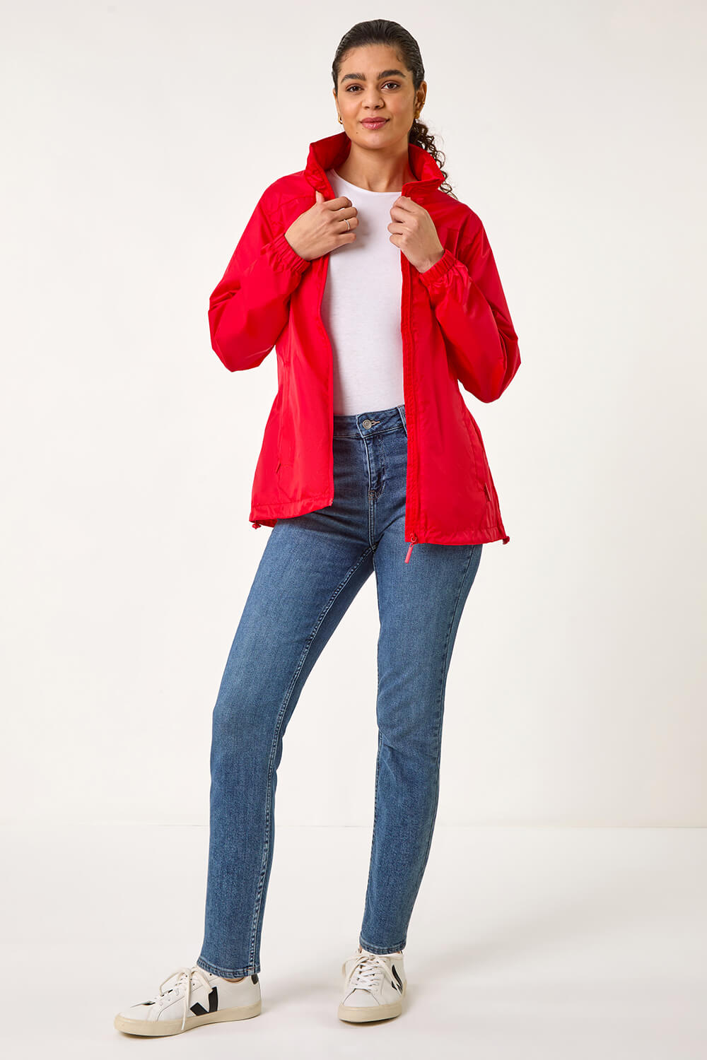 Red Shower Resistant Funnel Neck Jacket, Image 1 of 7