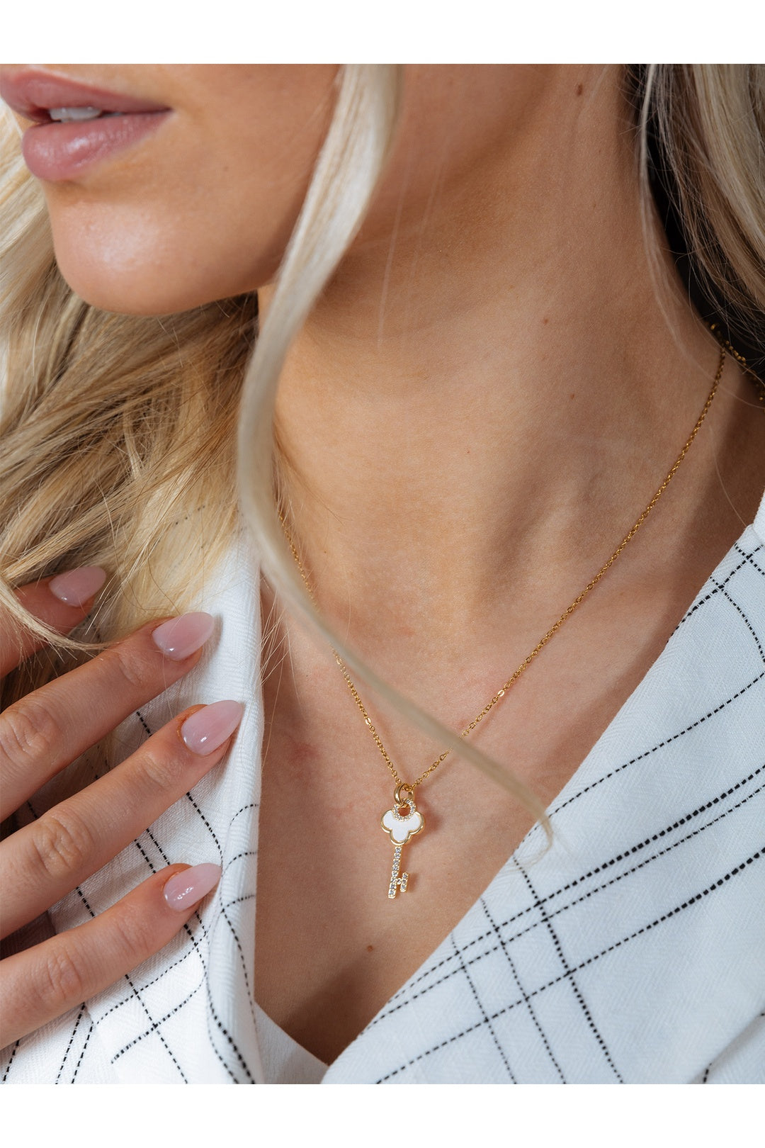 Gold Key Diamante Pendant Necklace, Image 3 of 4