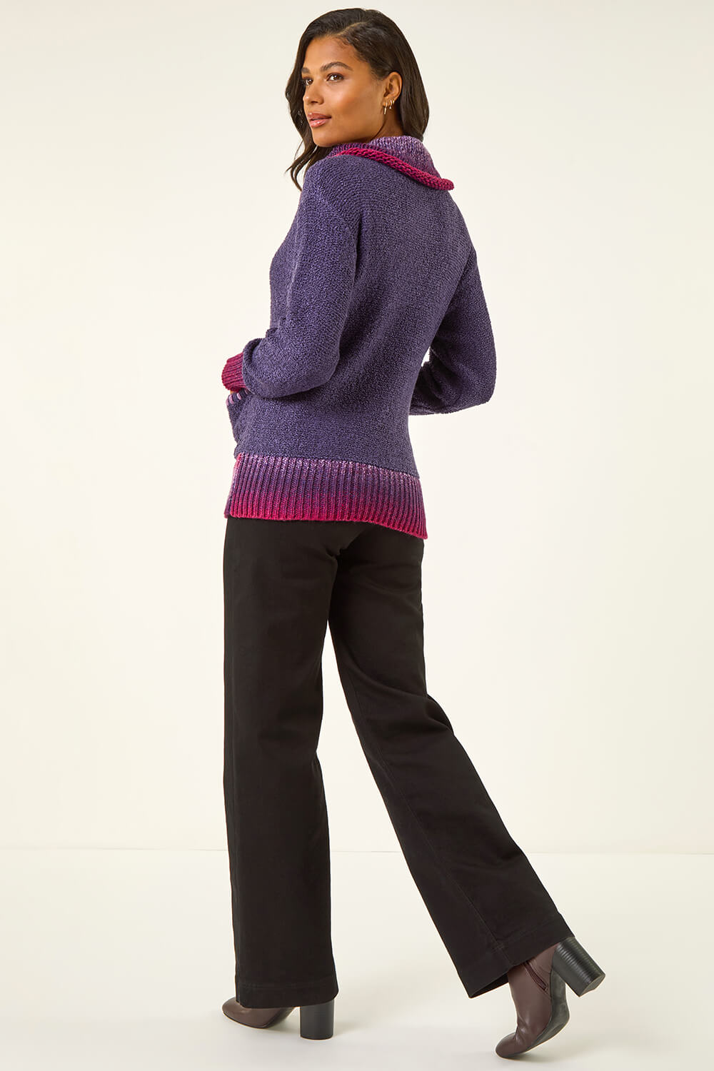 Purple Roll Neck Patch Pocket Knit Jumper, Image 4 of 5