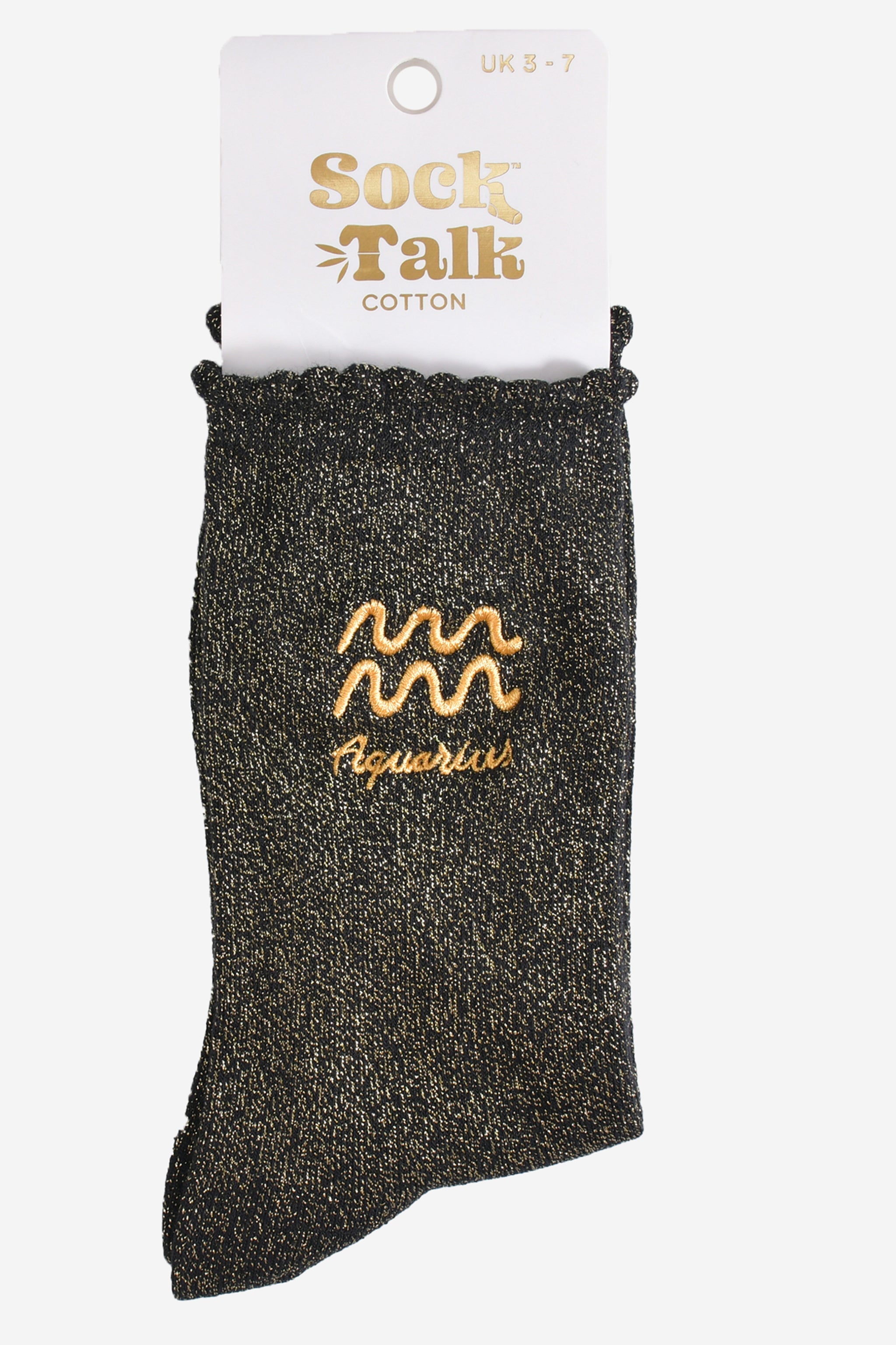 Black Embroiderd Aquarius Zodiac Glitter Socks, Image 4 of 4