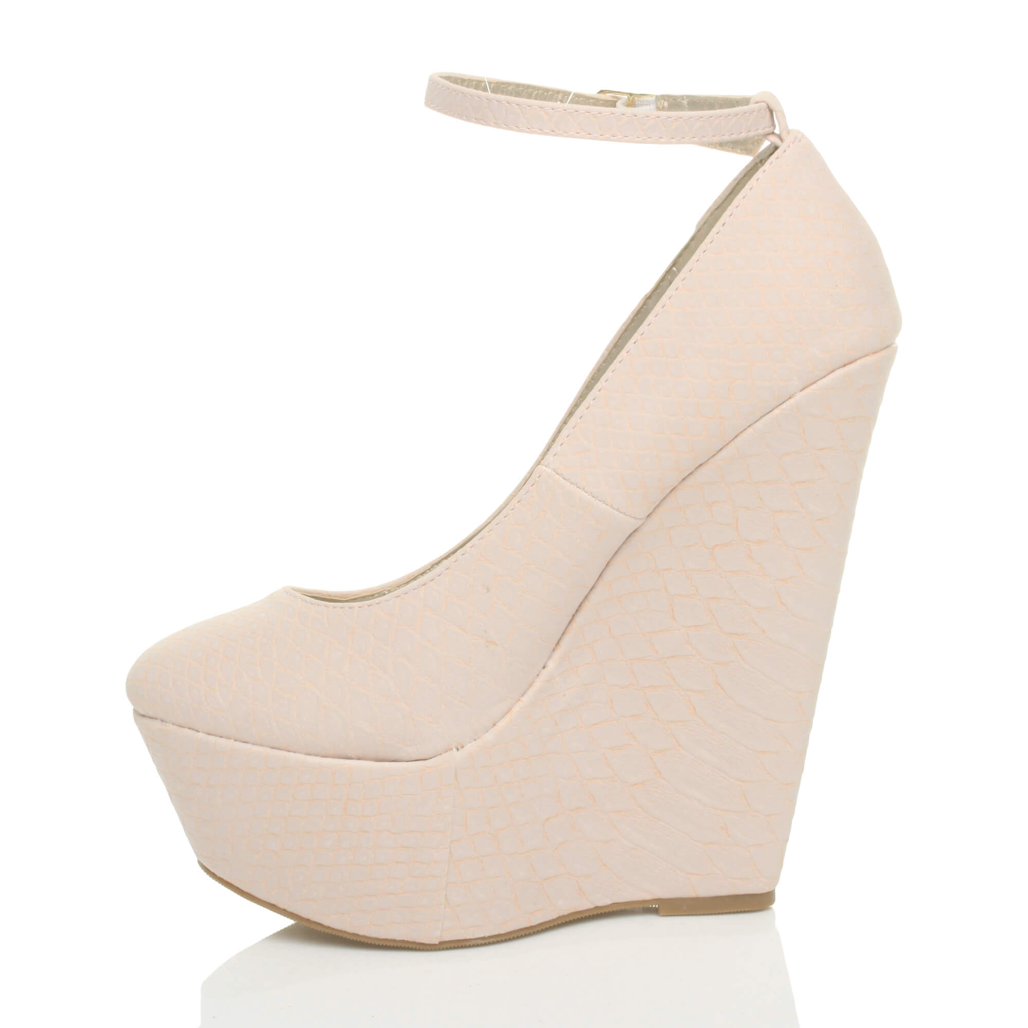 Pink High Wedge Heel Ankle Strap Platform Court Shoes, Image 3 of 5