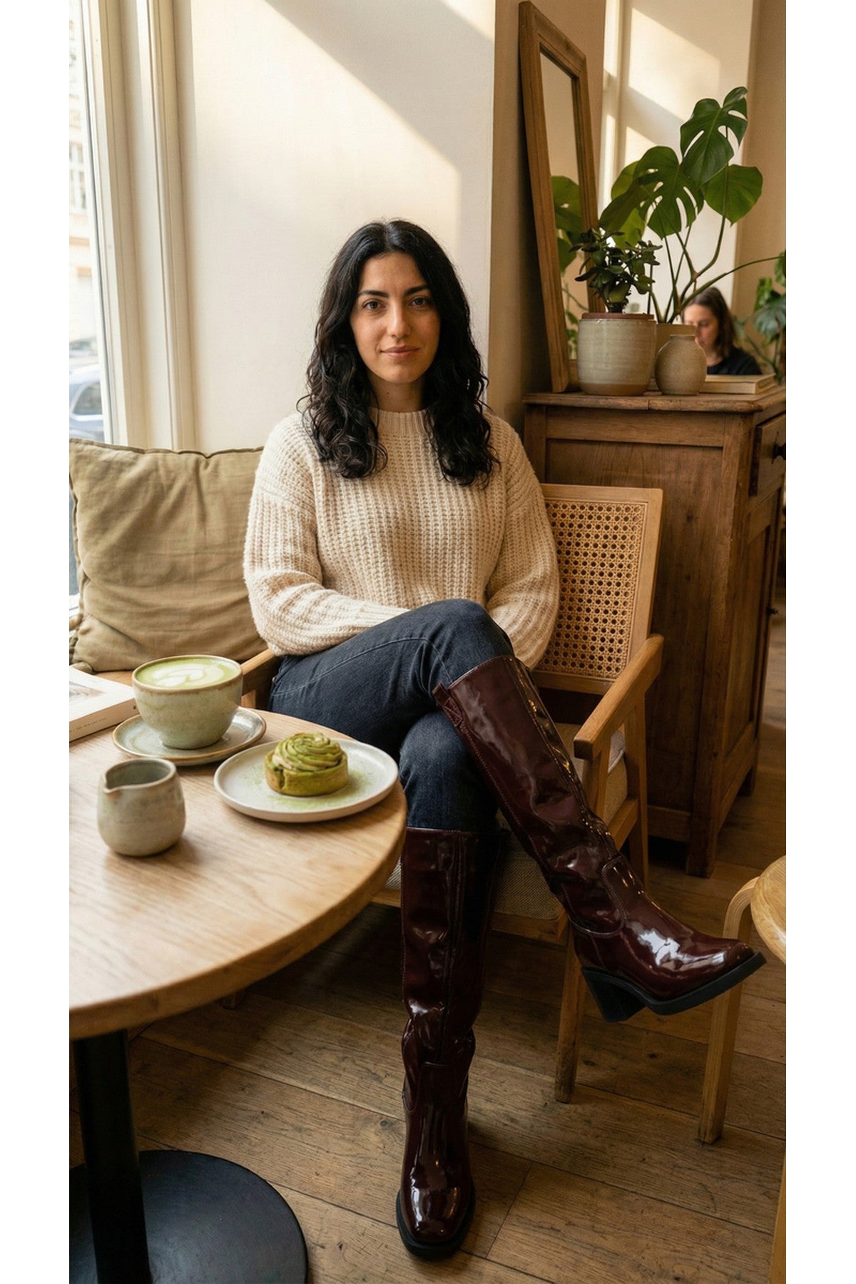 Wine iKrush Wine Verira Patent Knee High Block Heel Boots, Image 2 of 8