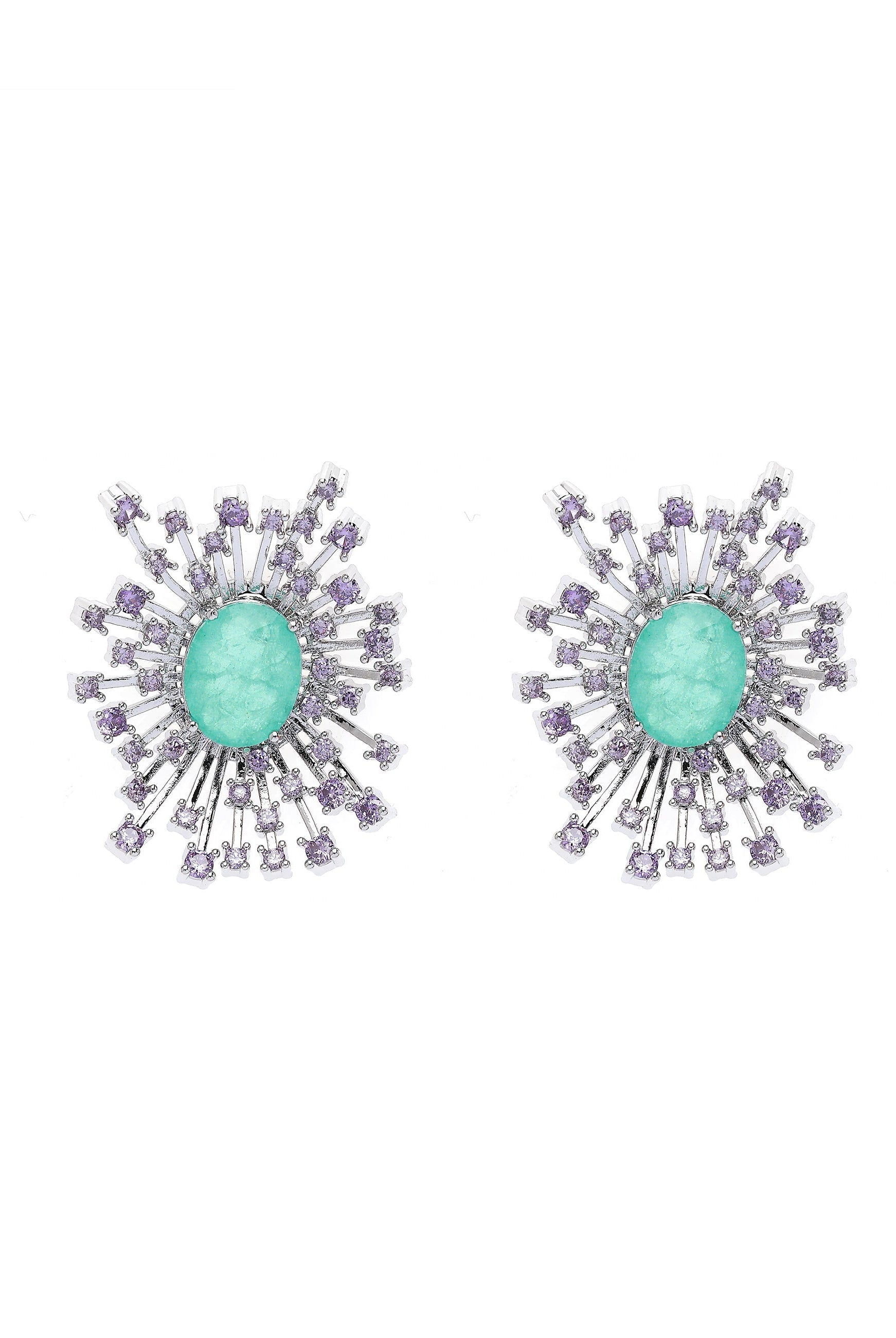Purple Light Purple Snowflake Oval Stud Earrings