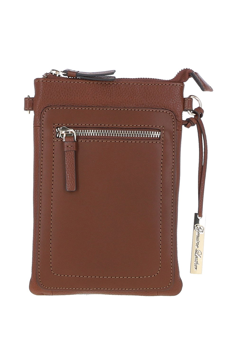 Tan Real Leather Crossbody Smart Phone Bag, Image 1 of 5
