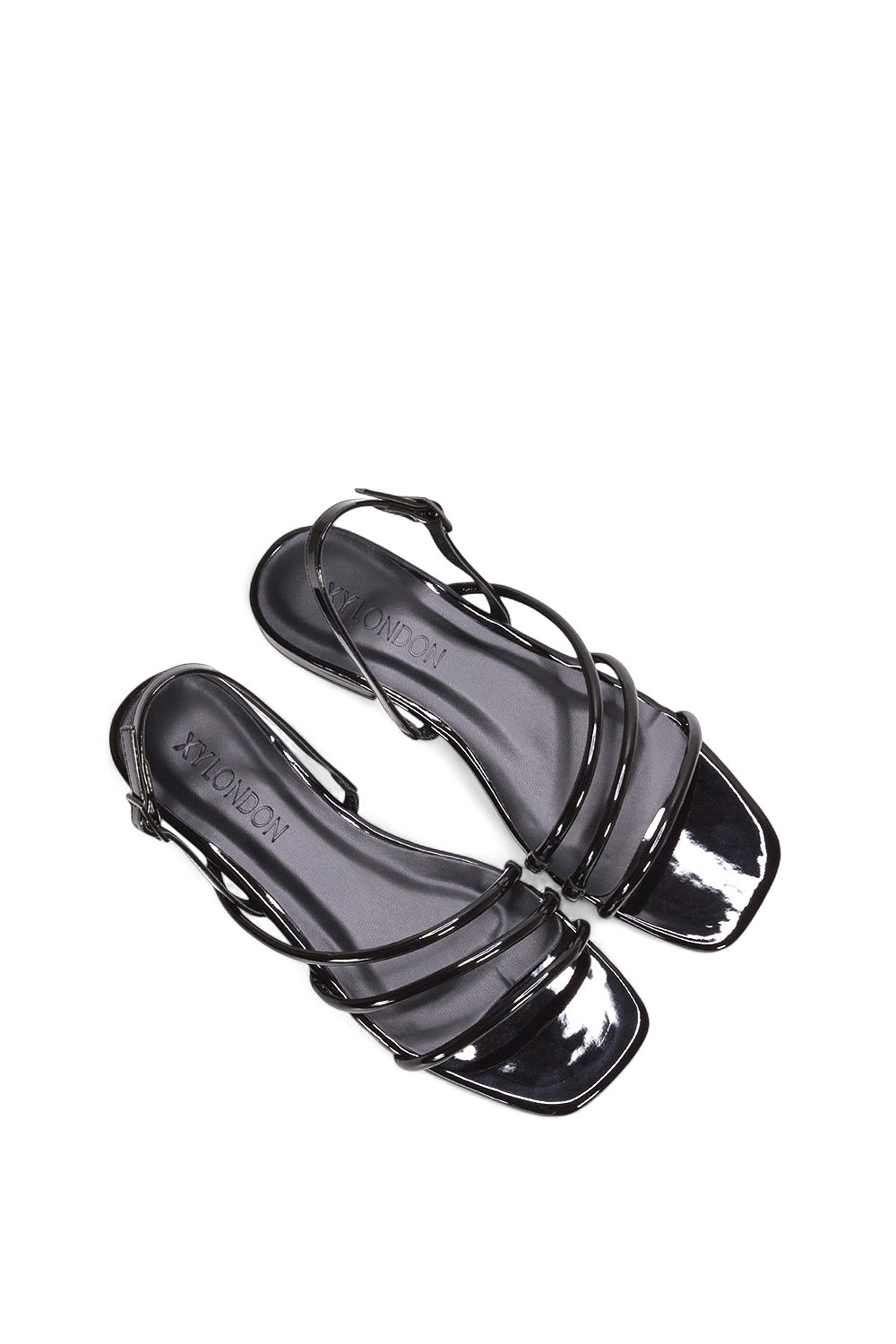 Black XY LONDON Black 'Mary' Square Toe Strappy Slingback Flat Sandals, Image 6 of 6