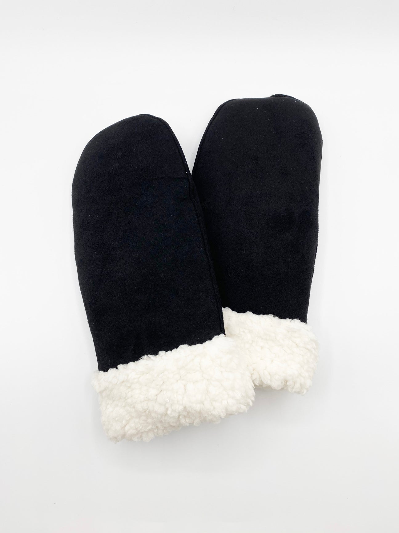 Black Faux Suede Mittens With Borg Lining, Image 1 of 3