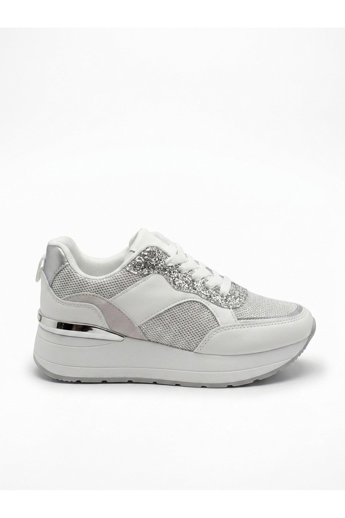 Silver iKrush Silver Chloe Womens Glitter Panel Platform Trainers, Image 5 of 5