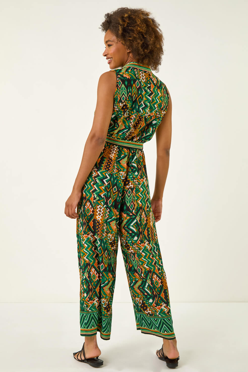 Green Zig Zag Print Full Length Jumpsuit, Image 4 of 5