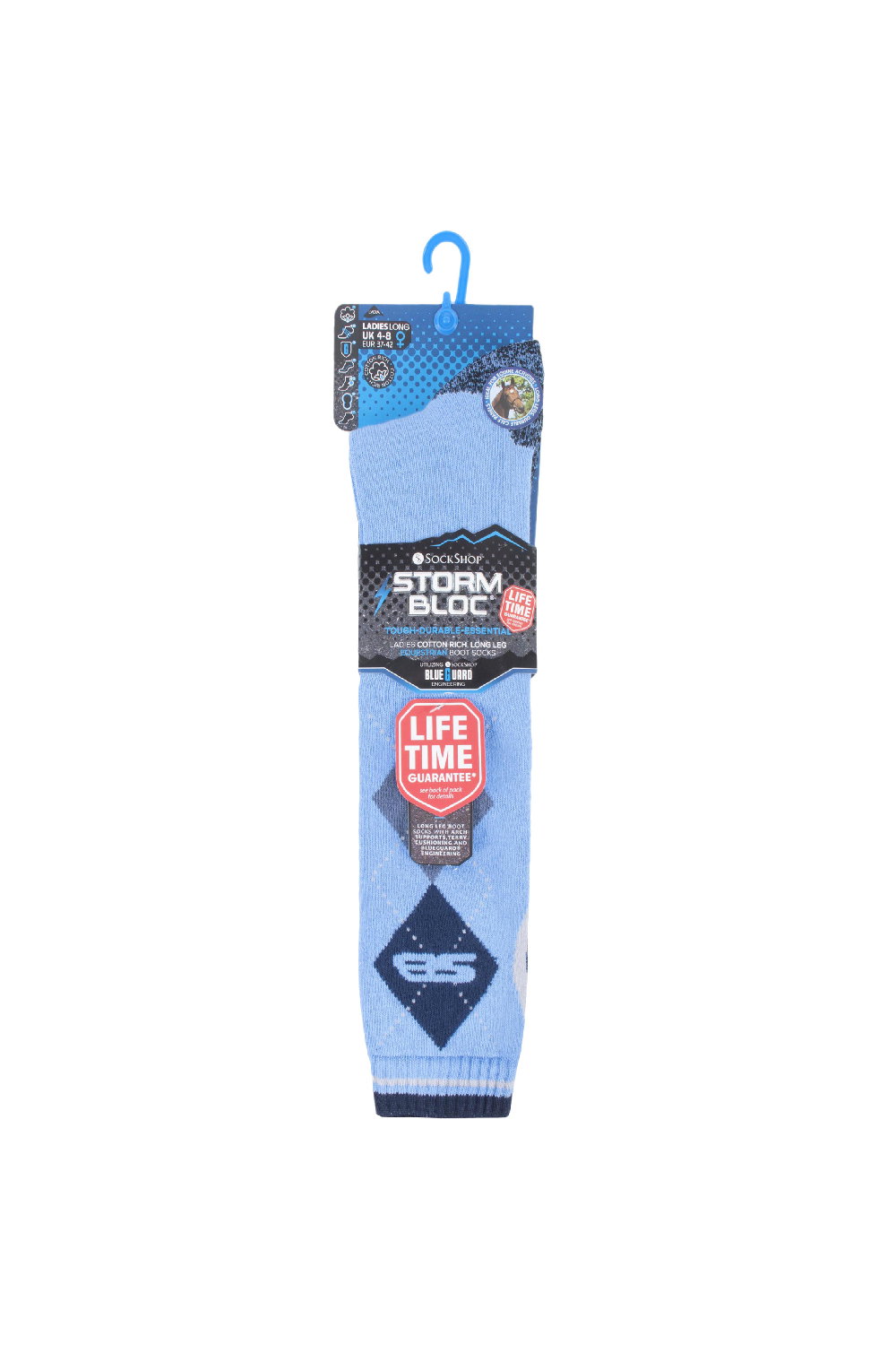 Blue 1 Pack Long Knee High Cotton Equestrian Socks, Image 2 of 5