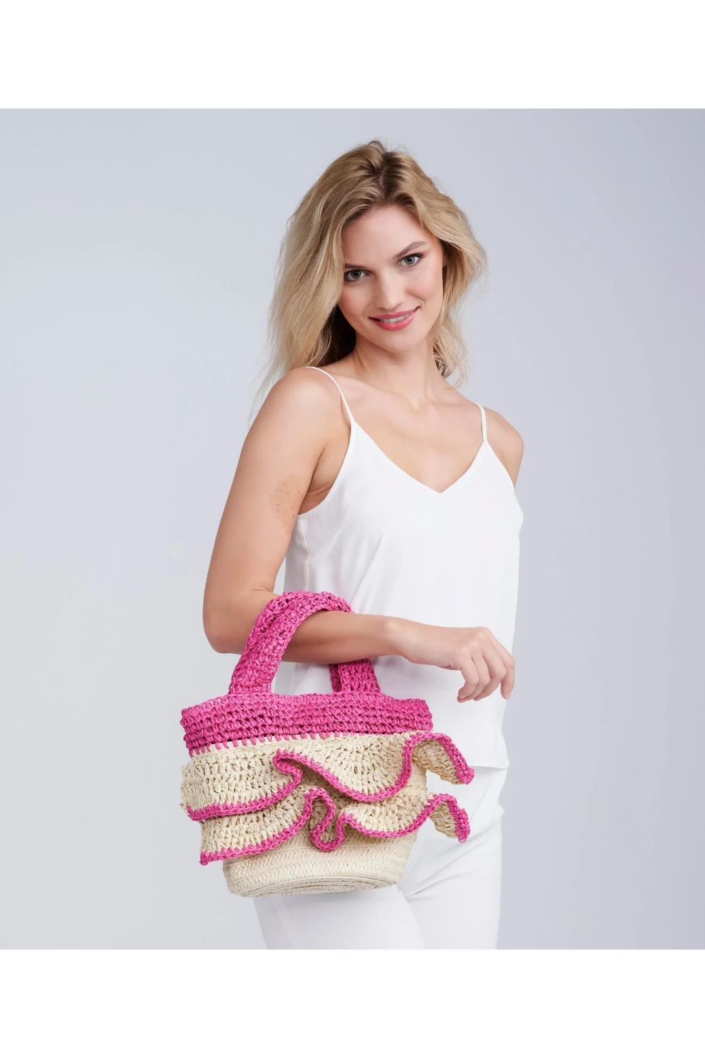 Pink Saffira - Straw Crossbody Bag - Hot Pink, Image 2 of 3